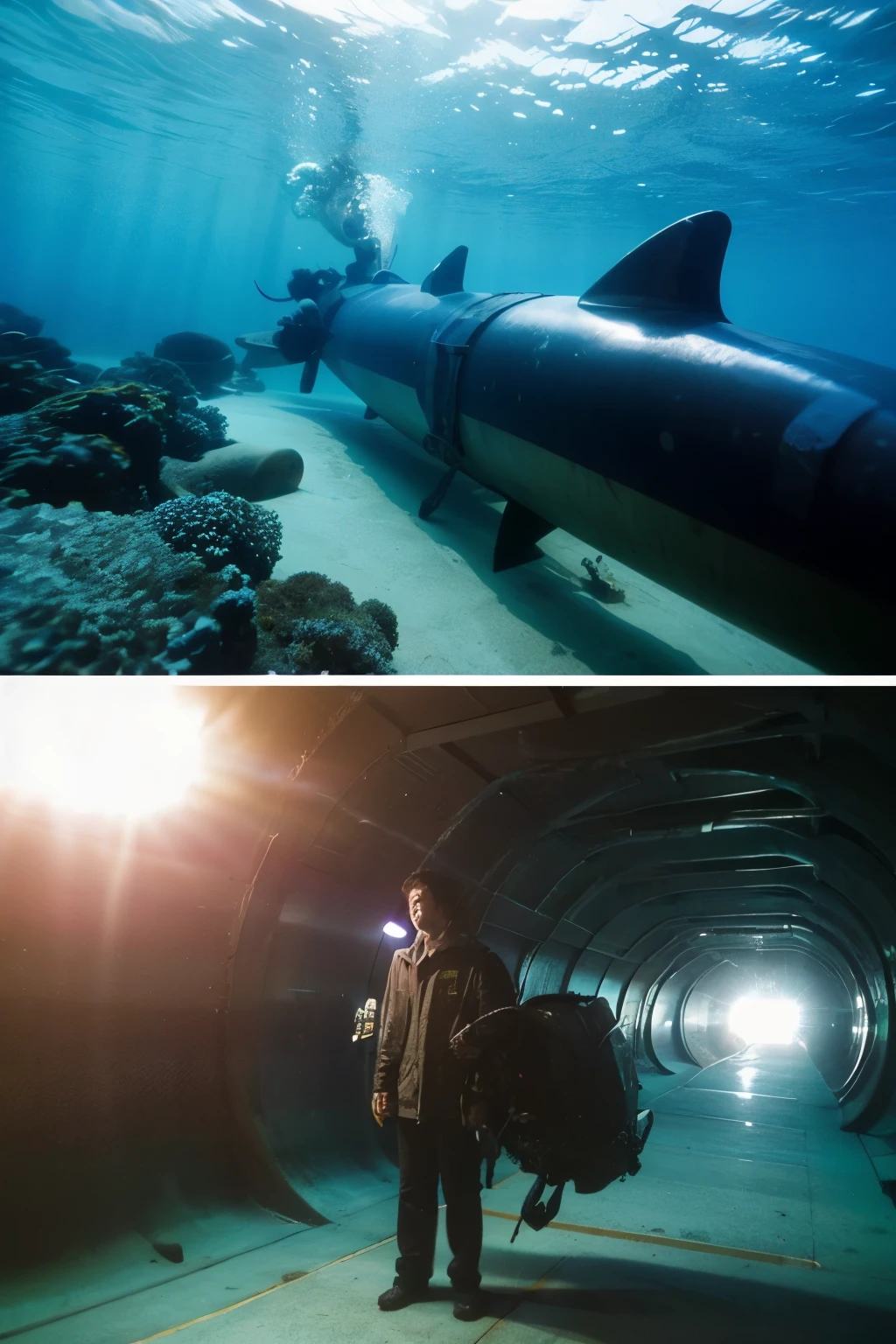 there is a naked black man with an erect penis in a sunken room with a tv, life simulator game screenshot, thalassophobia, in a underwater horror scene, video game screenshot>, video game screenshot, deep sea horror, humans hide in the underwater, screenshot from game, screenshot from the game, videogame still, underwater combat scene, swimming through the ocean