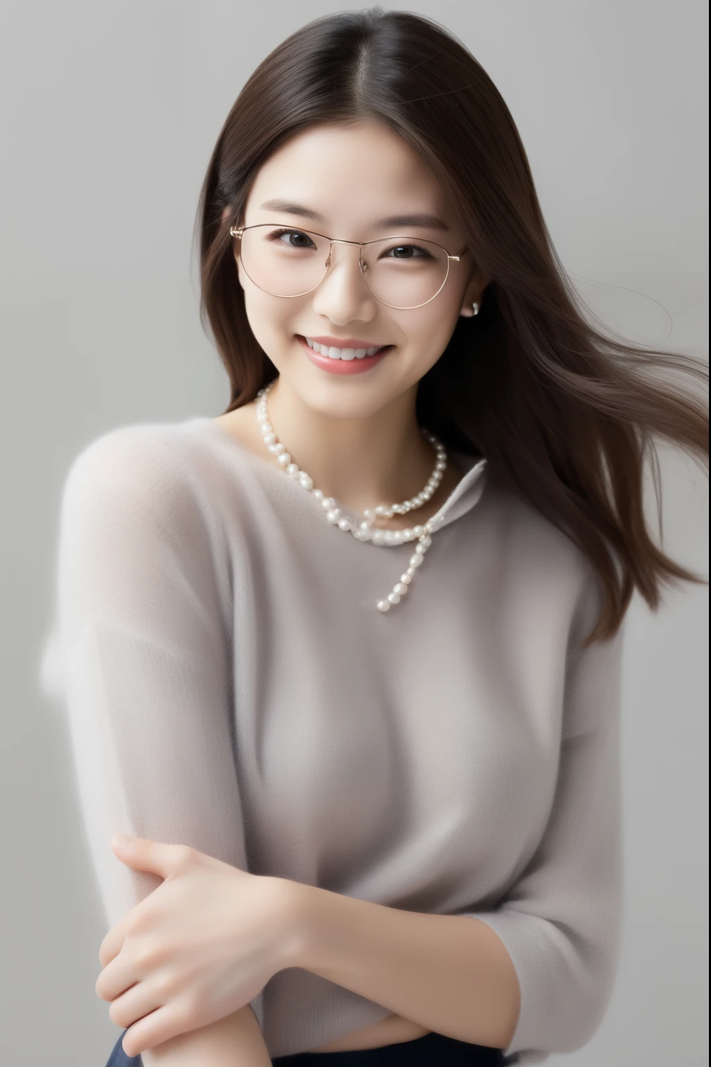 (8k,Ultra-high resolution,Highest quality,masterpiece,Realistic,Ultra-high resolution,High-quality RAW color photos,Professional photos,Realistic,Realistic),Natural skin texture,Fine skin,Hyperrealism,Intricate details,Adult female,Eye highlights.Lip gloss,Glowing Skin,Glossy Lips,((Cute Smile),Long Hair,Dark blonde hair),((A very sheer white lace leotard,High leg leotard,Stiletto heels,Glasses)),Streets of skyscrapers