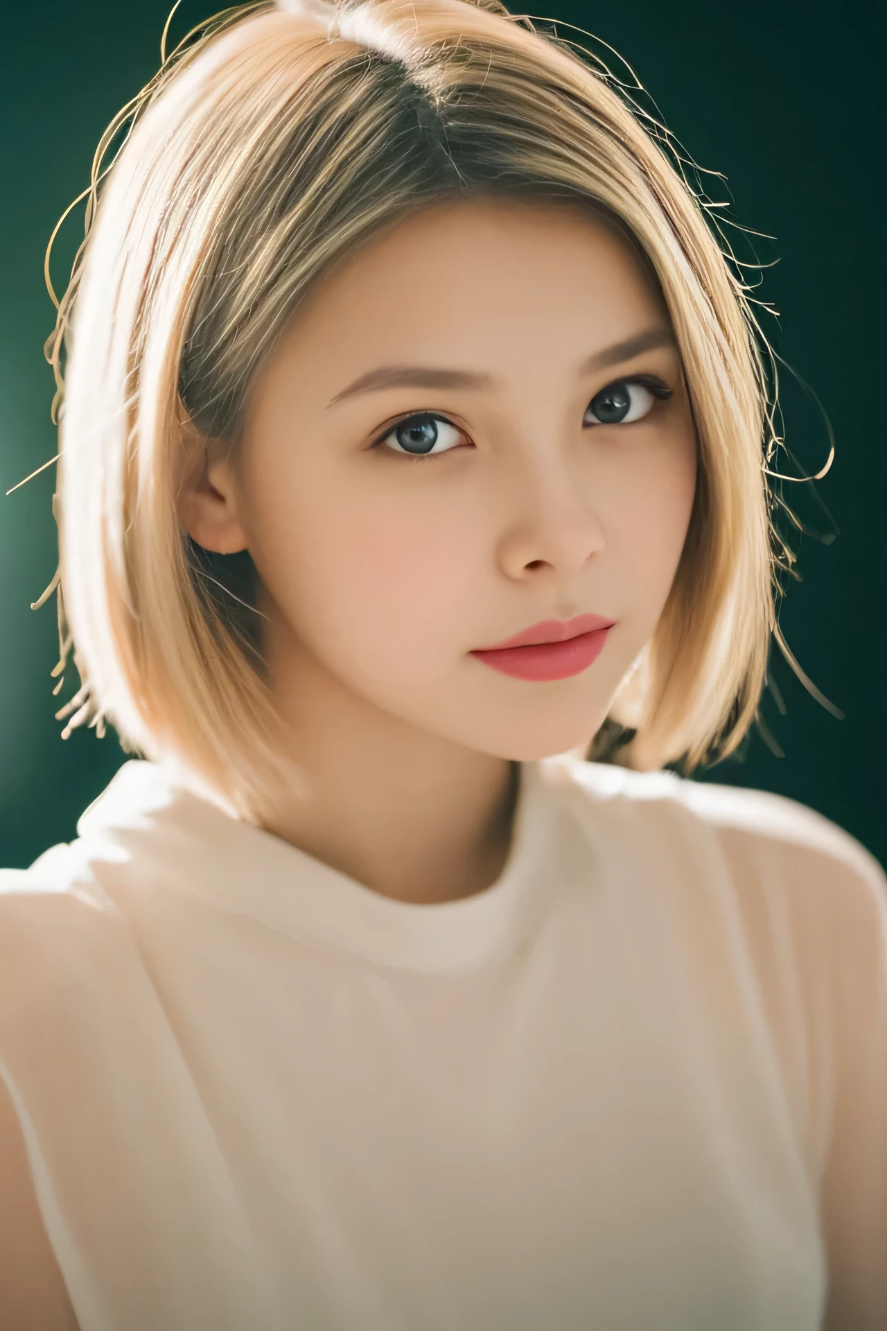 Pictures of a young girl, studio light, looking at the camera, DSLR, ultra quality, crisp focus, Sharp tags, grain of film, cute Model with natural beauty, Crystal clear, 8k UHD, Highly detailed glossy eyes, highly detailed skin, skin pores, pale skin, Short Hair Hair, Blonde Hair, Full body