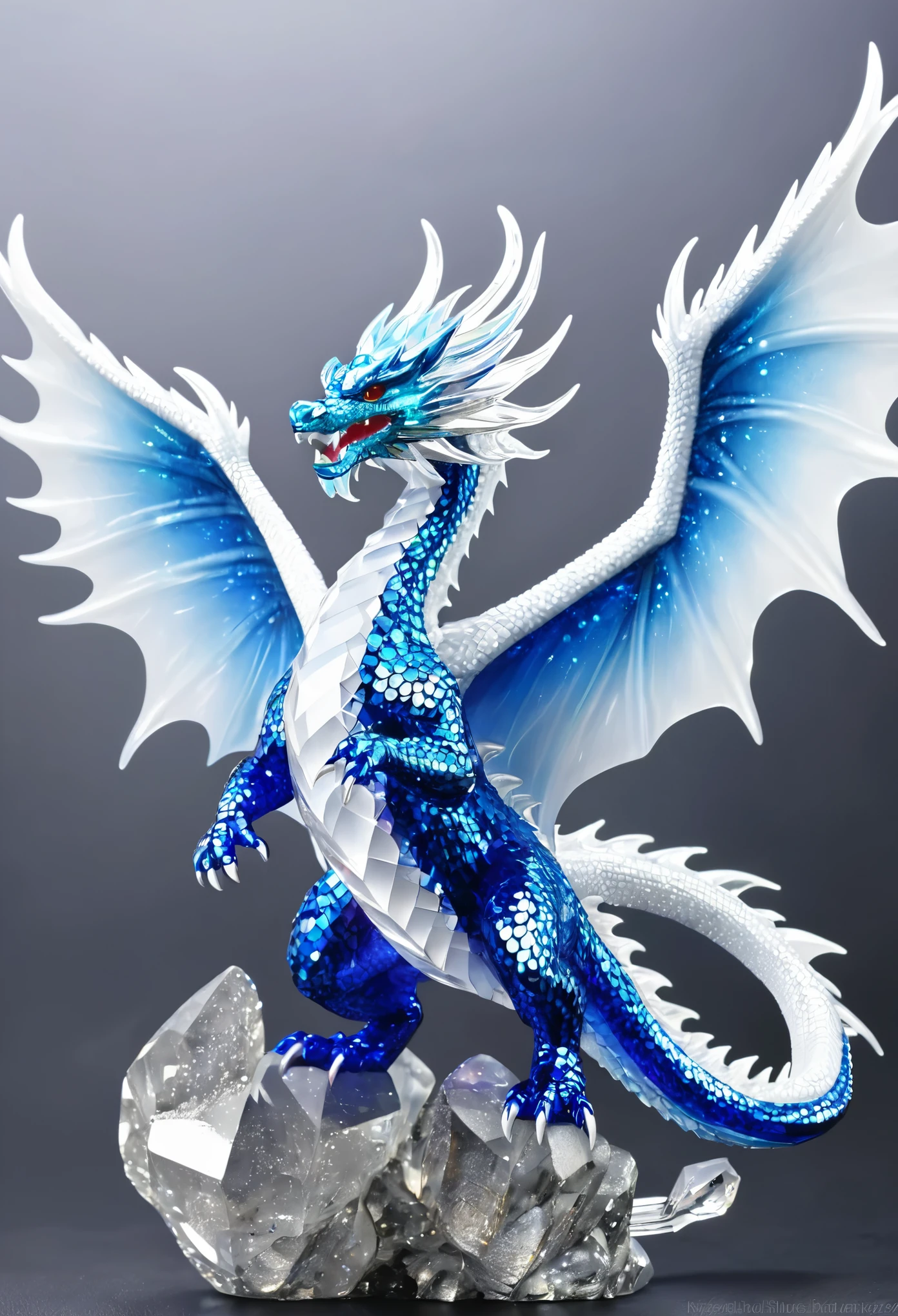(((diamond、crystal)))、blue and white dragon with big wings