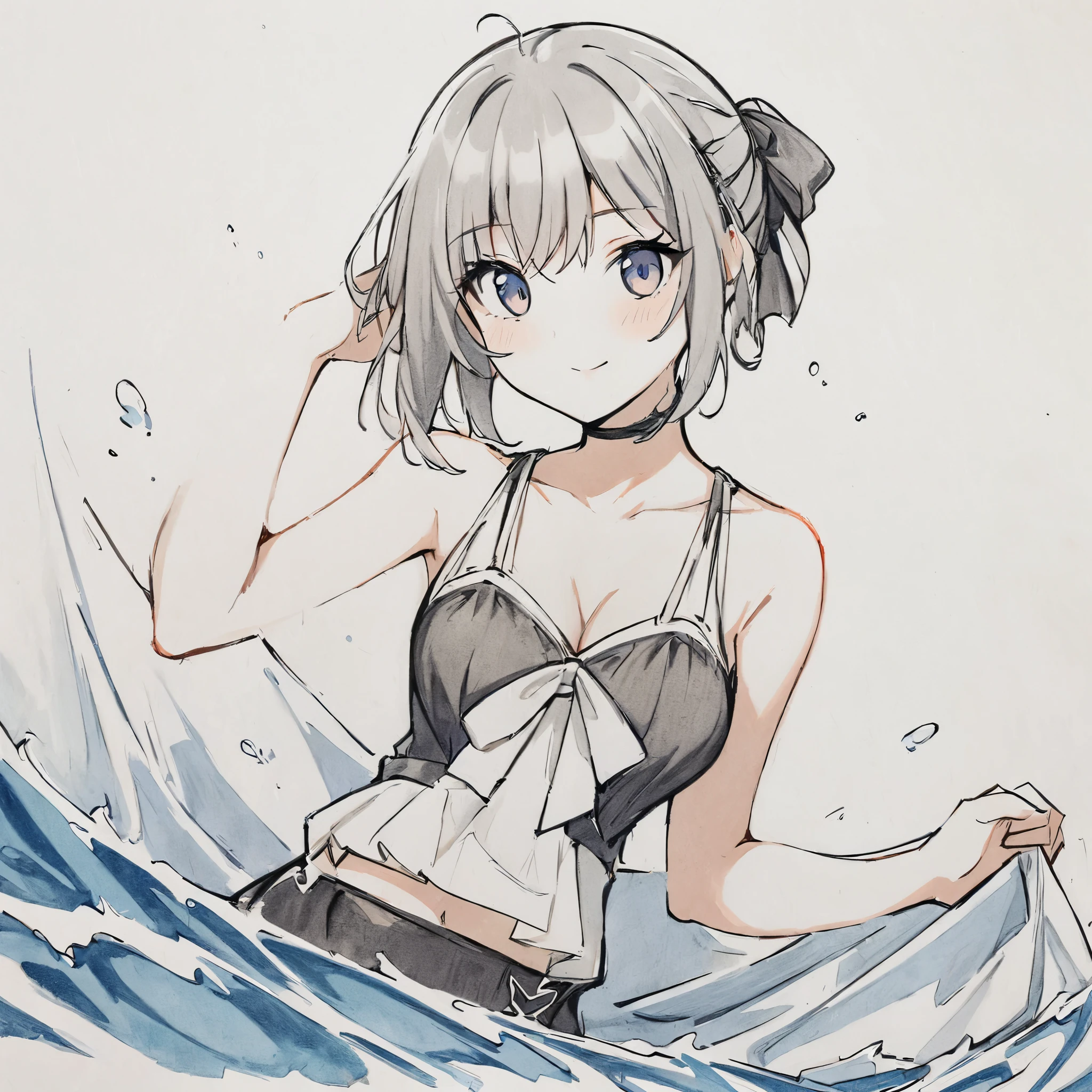 sketchnime, (masterpiece, best quality:1.2), 1girl, solo, perfectly detailed art, dancing on water waves