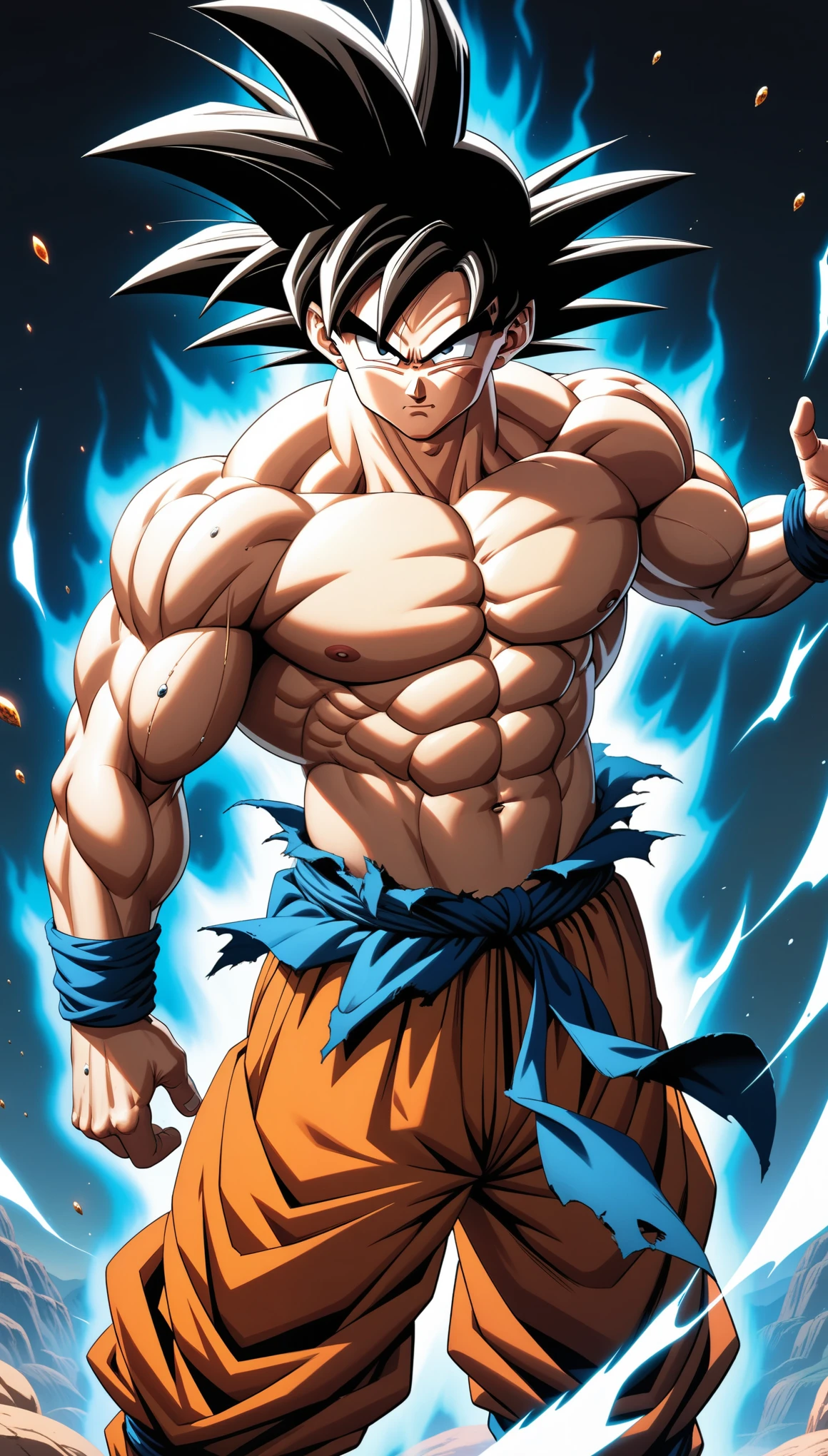 (masterpiece, best quality, very aesthetic, ultra detailed), intricate details,
1boy, male focus, son goku, dragon ball, abs, muscular, aura, ultra-instinct, floating, torn clothes