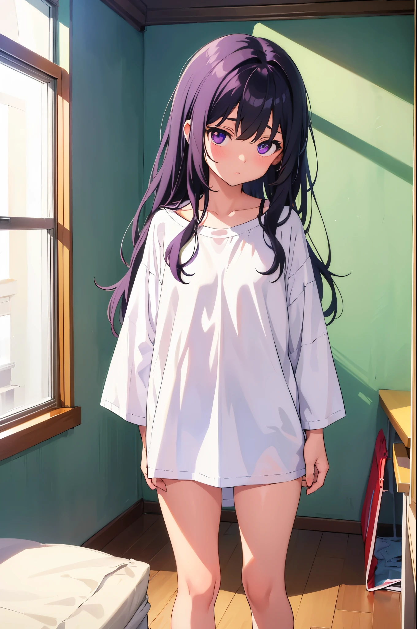 , 1girl, Yukari Hinata, ,, looking at viewer, smile,,,(bikini),,socks,standing,my room