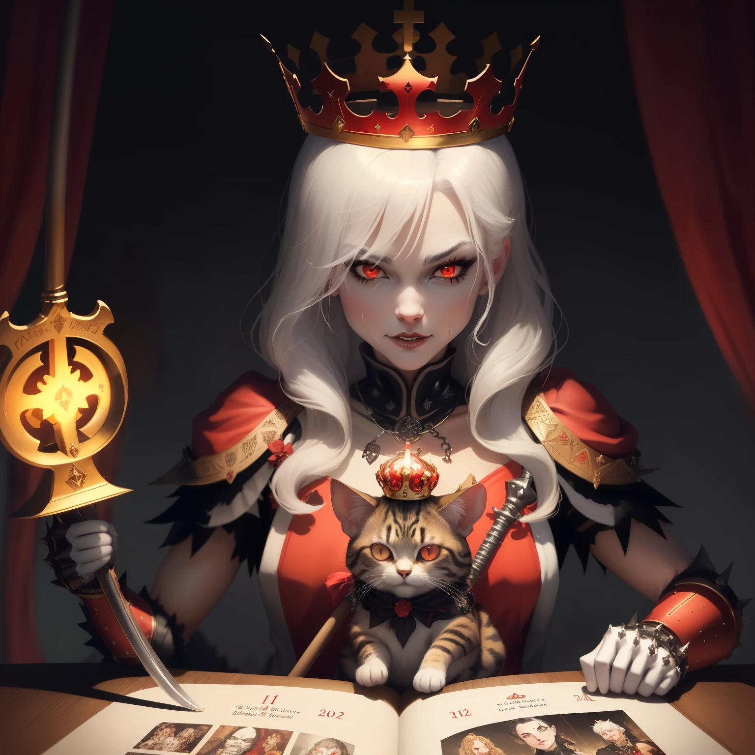 Create a wallpaper featuring a cat and a mouse cartoon character.
You are a creative writer tasked with improving the description of given Wensheng picture prompt words. Here's how I would describe the following:
1. Skeleton King: A terrifying figure of a king dressed in skull and bone armor, holding a menacing scythe, with glowing red eyes and a crown of bones on his head.
2. King calendar: An ornate, large-sized calendar with the face of a king at its center. Each month has different scenes depicting various royal activities, and all the pages are beautifully illustrated.
3. Harley Quinn: A mischievous, iconic