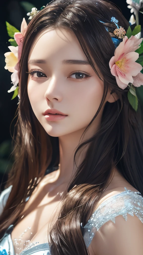 A beautiful anime girl, solo female, painting in a lush garden filled with flowers, highly detailed, 8k, ultra-realistic, photorealistic, intricate details, masterpiece, beautiful eyes, beautiful lips, extremely detailed face, long eyelashes, graceful pose, serene expression, artist, oil painting