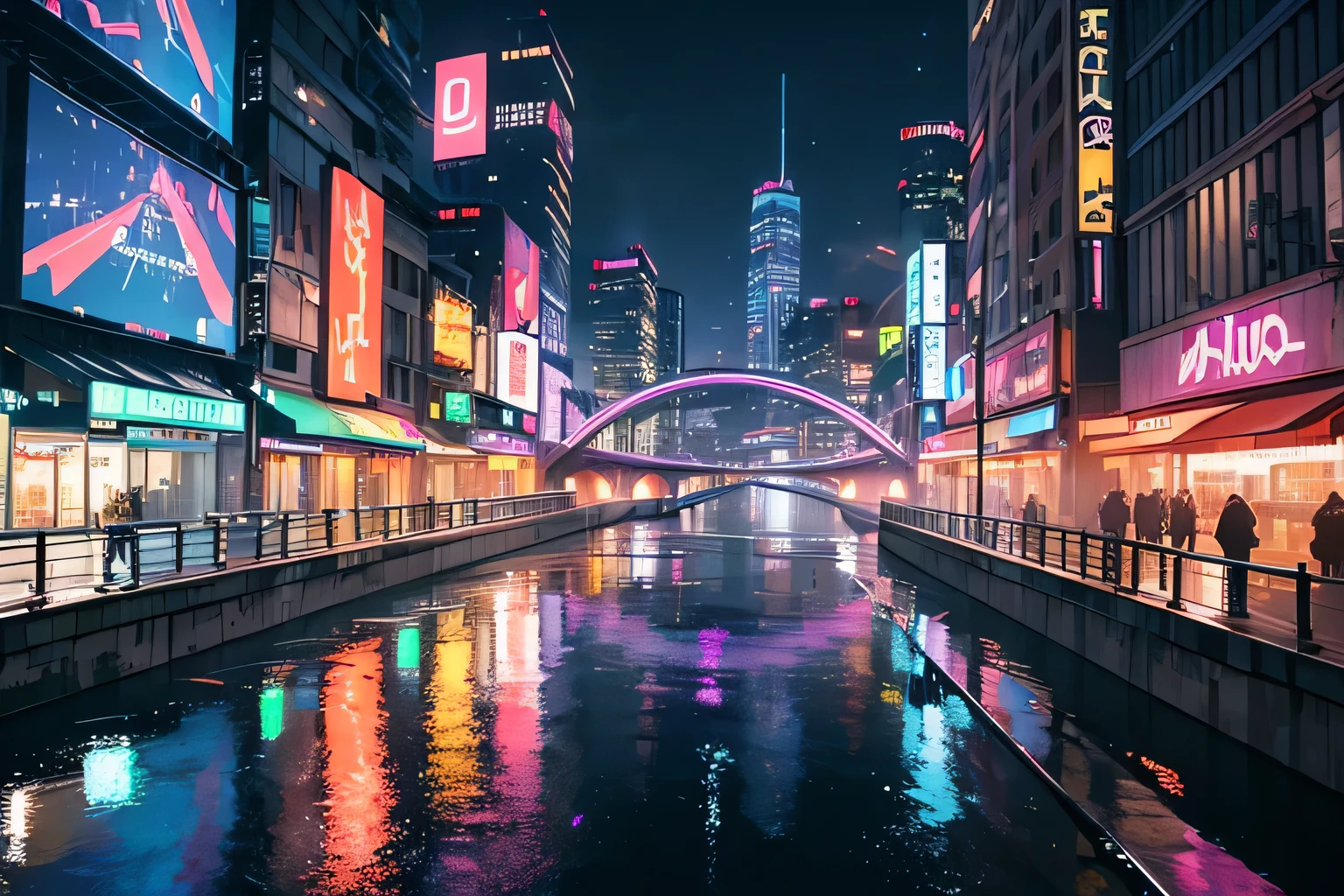 (best quality,4k,8k,highres,masterpiece:1.2),ultra-detailed,(realistic,photorealistic,photo-realistic:1.37),cyberpunk city,neon lights,violet-black skies,bright core at the heart of the city,big banners with pictures of bounty hunters,villas in the sky,drone view,wet streets,high-tech architecture,hovering vehicles,densely populated,city skyline reflecting off the water,reflections on the rain-soaked streets,glowing holograms,smoky alleys,glitching digital billboards,blinking advertisements,futuristic skyscrapers,Interconnected highways,hovering drones,flying cars,neon-lit skyscrapers,chrome-plated buildings,buzzing energy,gritty urban vibes,sleek and modern designs,steam rising from the sewers,dark alleyways,glowing signs,nighttime hustle and bustle,electric atmosphere,urban decay,pulsating energy,technological advancements,canopy of stars and neon lights,streets bathed in eerie purple glow,light trails from passing vehicles,dynamic perspectives,moonlight breaking through the clouds,reflection of lights on wet surfaces,buzzing and humming of futuristic machinery