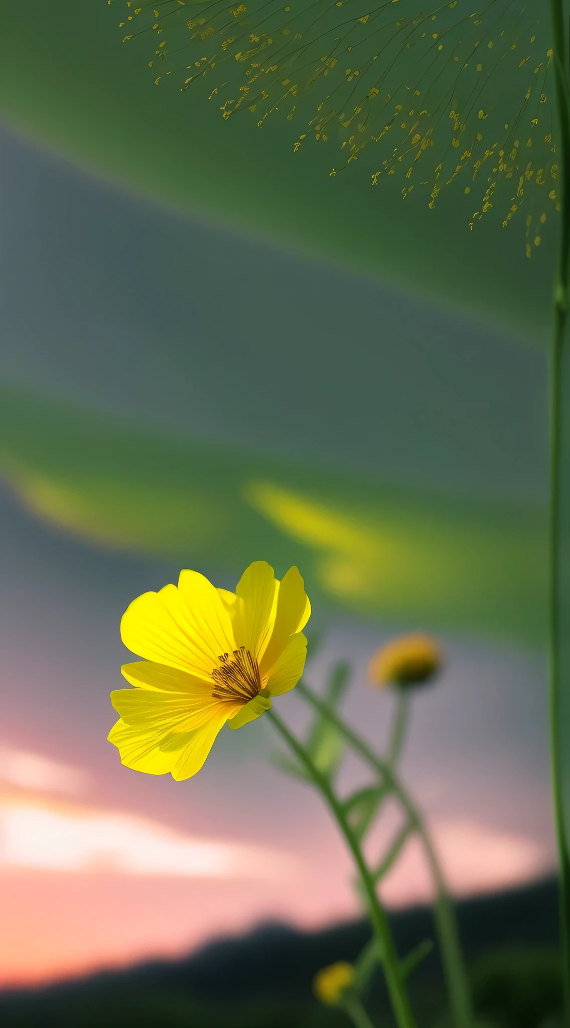 A canola flower，A canola flower特写，Swinging in the wind HD quality，imagine，sunset background