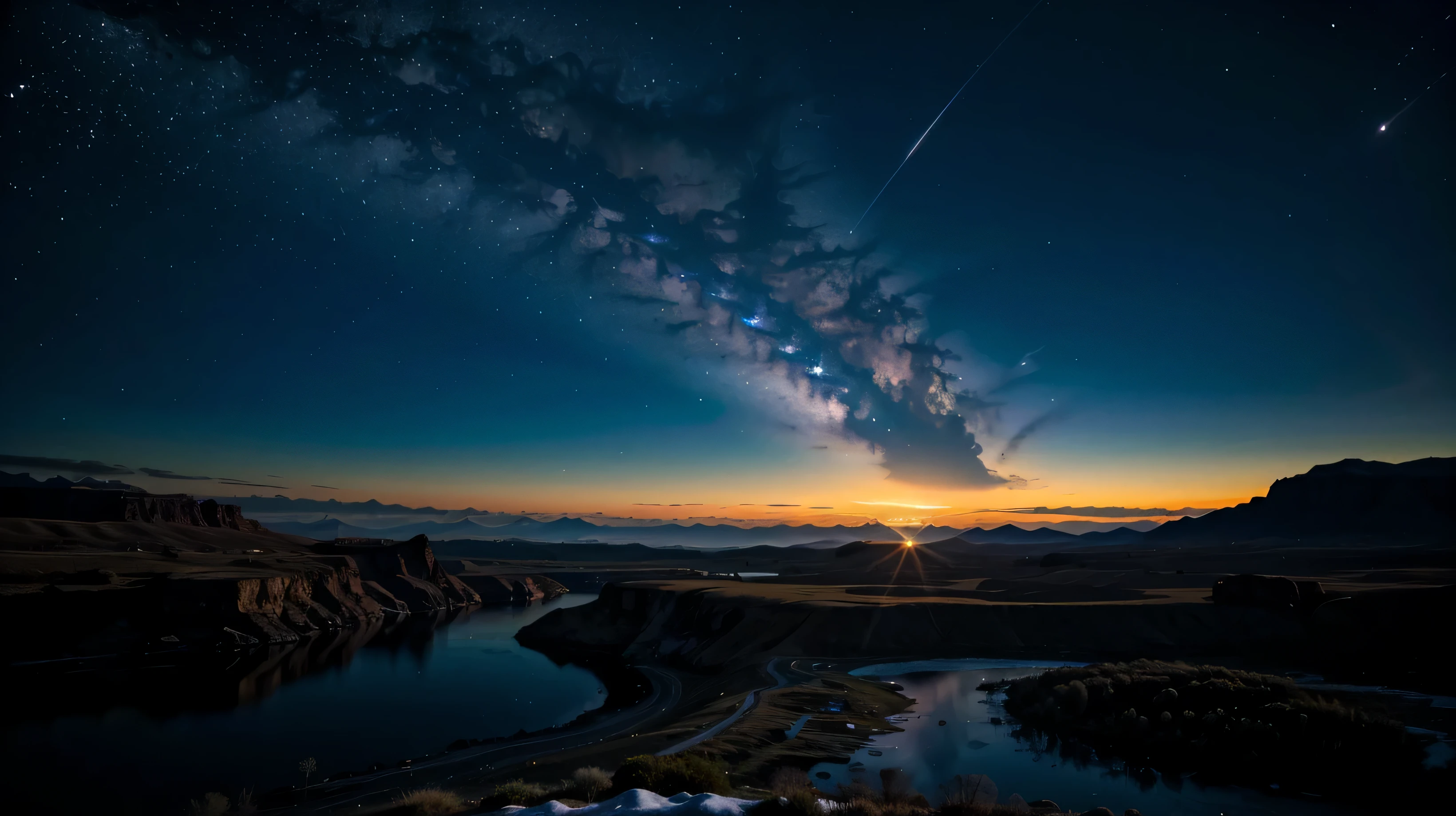 alien landscape purple blue magenta tones, night sky with stars
