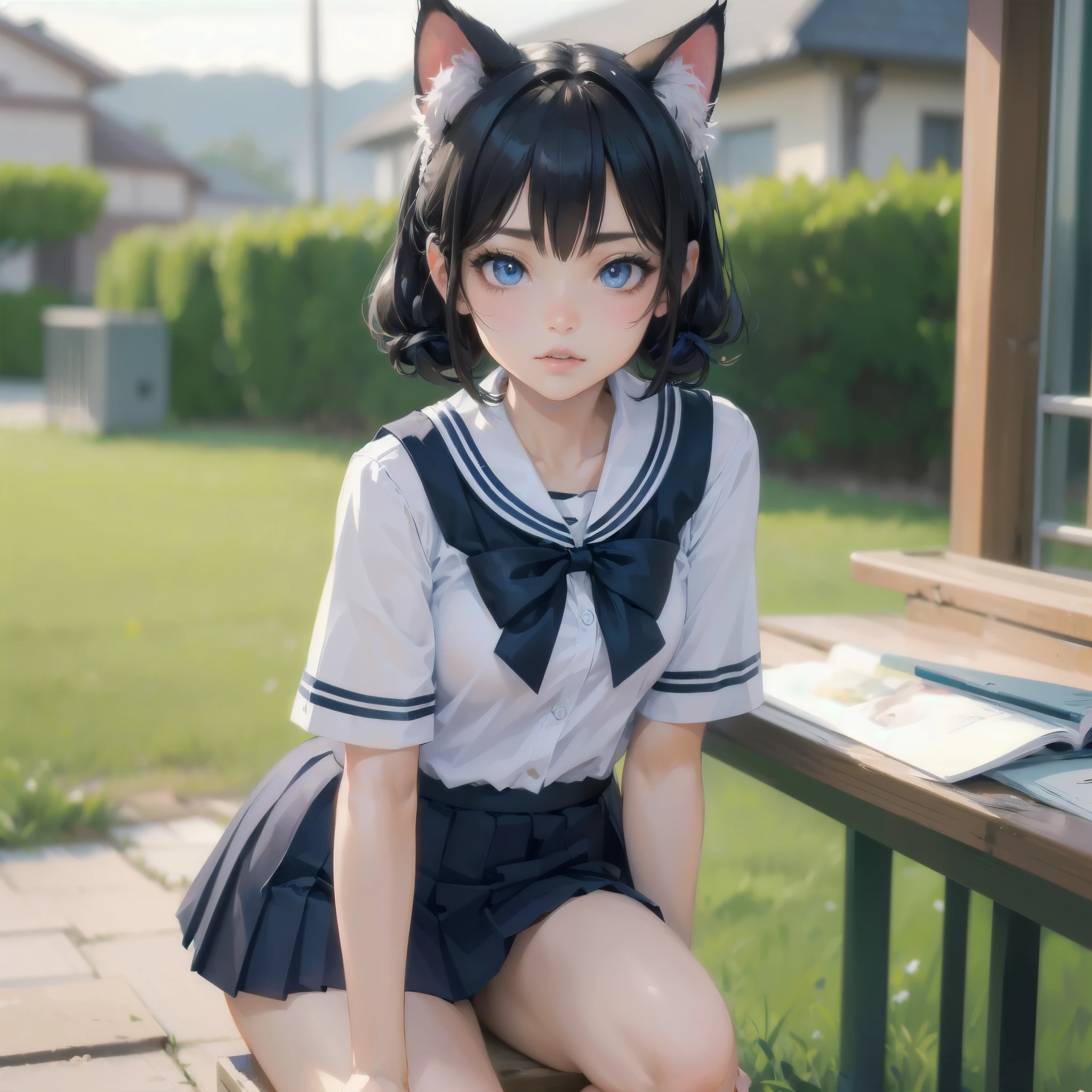 Cat ears, cute girl, petanko sitting