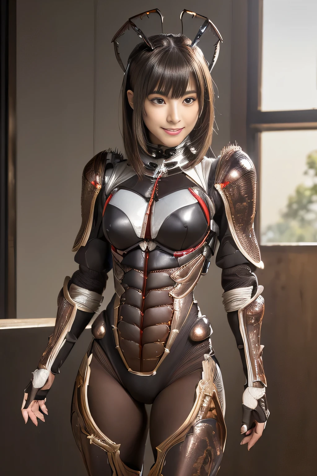 (High resolution,masterpiece,highest quality,Very detailed CG, anime, official art:1.4), realistic, photograph, amazing detail, everything is complicated, shiny and glossy,Amazing number of layers, 8K wallpaper, 3D, sketch, cute, figure,( alone:1.4), perfect female proportions,villain&#39;s daughter, (Fusion of dark brown cockroach and lady:1.4), (brown cockroach woman:1.2), (brown cockroach woman:1.2), (Fusion:1.2), (alone:1.4), (evil smile:1.2), muscular, abs, (Cockroach brown exoskeleton bio insect suit:1.4), (Cockroach brown exoskeleton bio insect armor:1.2), (brown transparent cockroach feathers:1.4), (Antennae of brown cockroaches:1.3),