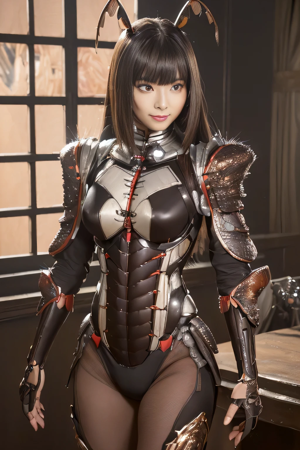 (High resolution,masterpiece,highest quality,Very detailed CG, anime, official art:1.4), realistic, photograph, amazing detail, everything is complicated, shiny and glossy,Amazing number of layers, 8K wallpaper, 3D, sketch, cute, figure,( alone:1.4), perfect female proportions,villain's daughter, (Fusion of dark brown cockroach and lady:1.4), (brown cockroach woman:1.2), (brown cockroach woman:1.2), (Fusion:1.2), (alone:1.4), (evil smile:1.2), muscular, abs, (Cockroach brown exoskeleton bio insect suit:1.4), (Cockroach brown exoskeleton bio insect armor:1.2), (brown transparent cockroach feathers:1.4), (Antennae of brown cockroaches:1.3),