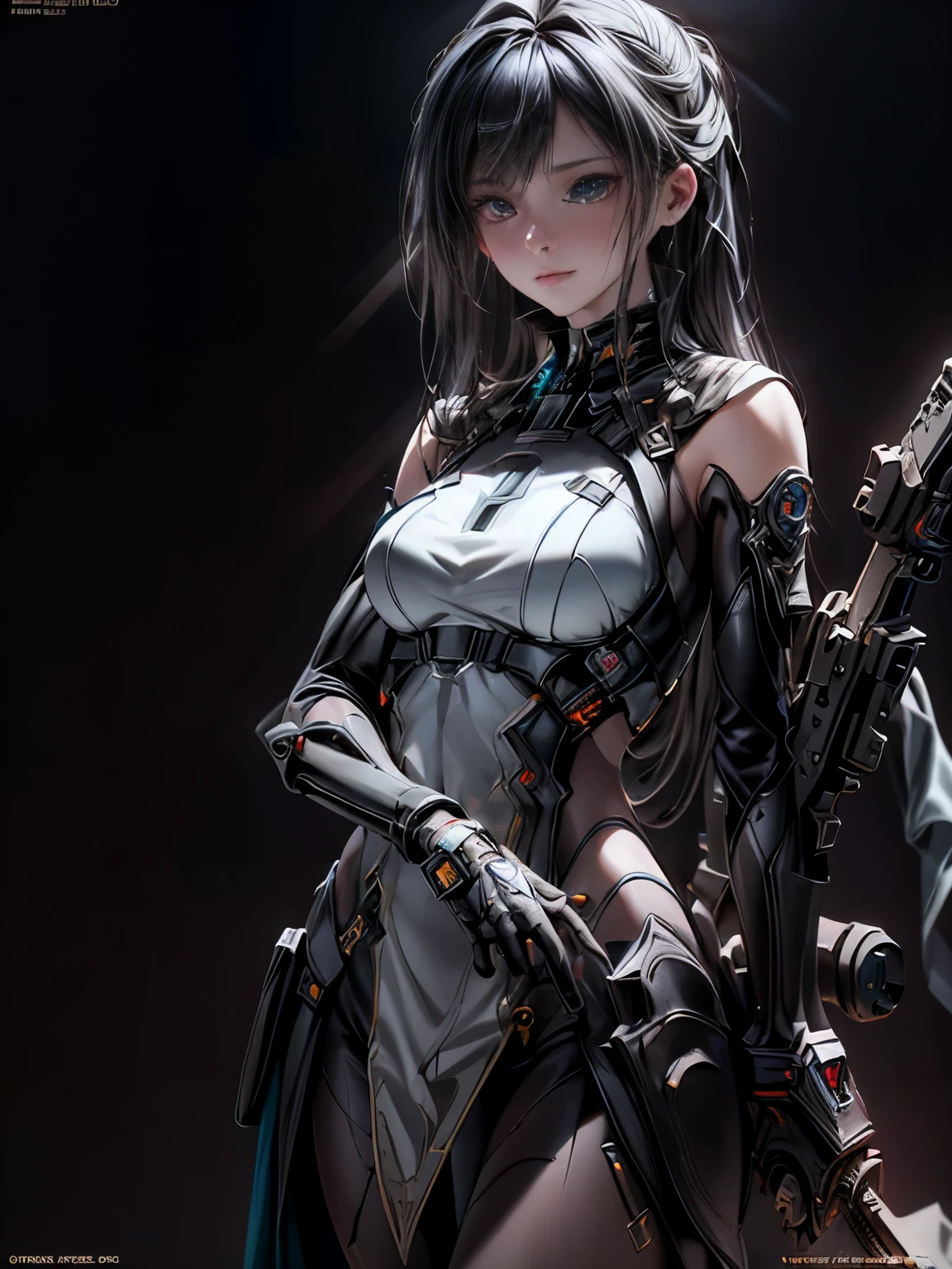 ((highest quality)), ((masterpiece)), (detailed:1.4), 。.。.3D, Images of beautiful cyberpunk women,nffsw(high dynamic range),ray tracing,NVIDIA RTX,super resolution,unreal 5,Scattered beneath the surface,PBR texturing,Post-processing,anisotropic filtering,Depth of the bounds written,Maximum clarity and sharpness,multilayer texture,Albedo and specular maps,surface shading,Accurate simulation of light-matter interactions,perfect proportions,octane rendering,two-tone lighting,wide aperture,Low ISO、White balance、Rule of thirds、8K RAW、((holding an assault rifle))