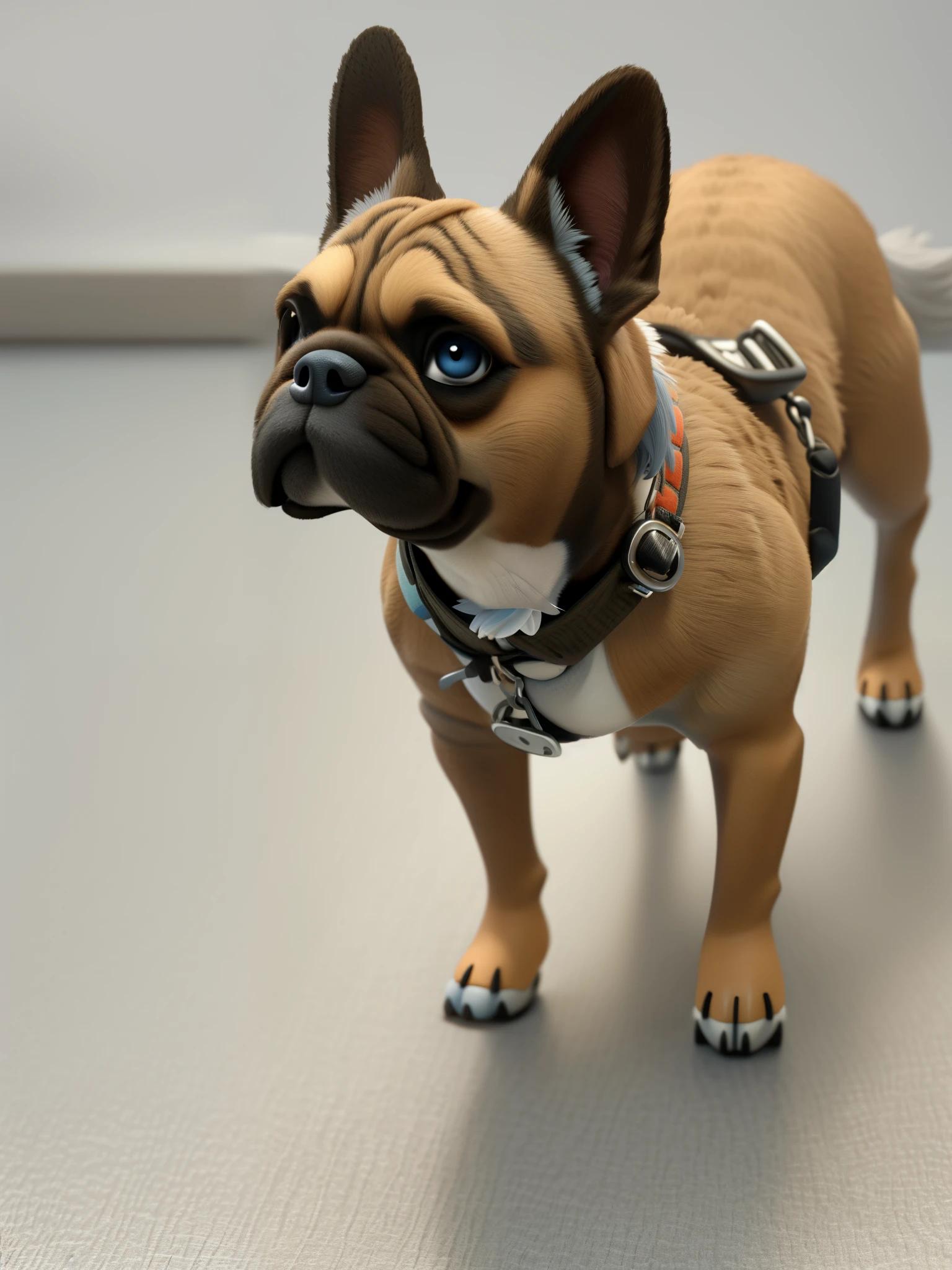 pixar style , Dog Pixar style , blue heeler Dog , in the style of Pixar 3D rendering the face should be brown near ears it should have black patches and mid head one white hair line amd body should be of white color