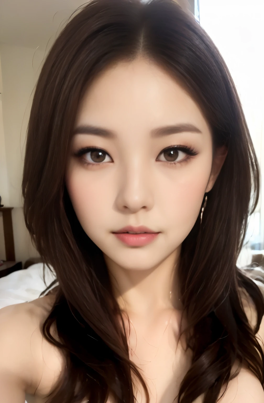 NSFW:1.5,(24 year old lover), (big breasts:1.3),(view audience),lie on the bed,((naked: 1.3)), (maximum resolution: 1.4), (super high quality: 1.2), cinematic light, super high quality,My cheeks turned red:1.2、 (beautiful eyes and skin), (detailed facial features), 8K resolution, perfect style, beautiful expression、Highly detailed face and skin texture、detailed eye、double eyelid、glitter eyeliner:1.2、shiny skin、pure white skin:1.8、white skin:1.8、red rouge、dark lipstick:1.2、shiny small earrings、wet lips:1.2,glossy lips:1.2、((full body shot:1.2))、(straight hairstyles、light brown hair)、(facing the front:1.2),long hair,frown:1.2,((ask for a kiss:1.2)),From above