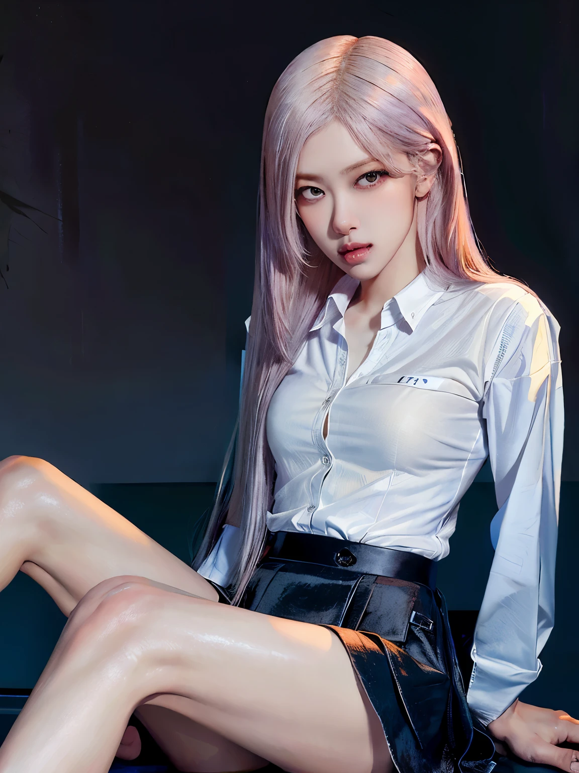 ((Realistic lighting, Best Quality, 8K, Masterpiece: 1.3)), Focus: 1.2, 1girl, Pink hair, Perfect Beauty: 1.4, Slim Abs: 1.1, (Big Breasts), (White Shirt: 1.4), (Outdoor, Night: 1.1), City Street, Super Fine Face, Fine Eyes, Double Eyelids,Gorgeous,Jewelry,Dynamic Posing,Arrange Pose,Dramatic,Cinematic,Detailed background,RAW photography、超A high resolution、show legs,close-up all over the body,Hand optimization),(Details are strengthened),(High Picture Quality)model shoot、wearing a vest、Wearing a black skirt、Beautiful Eyes of Details、Very slender eyes、Beautiful eyelashes、beautiful double eyelid