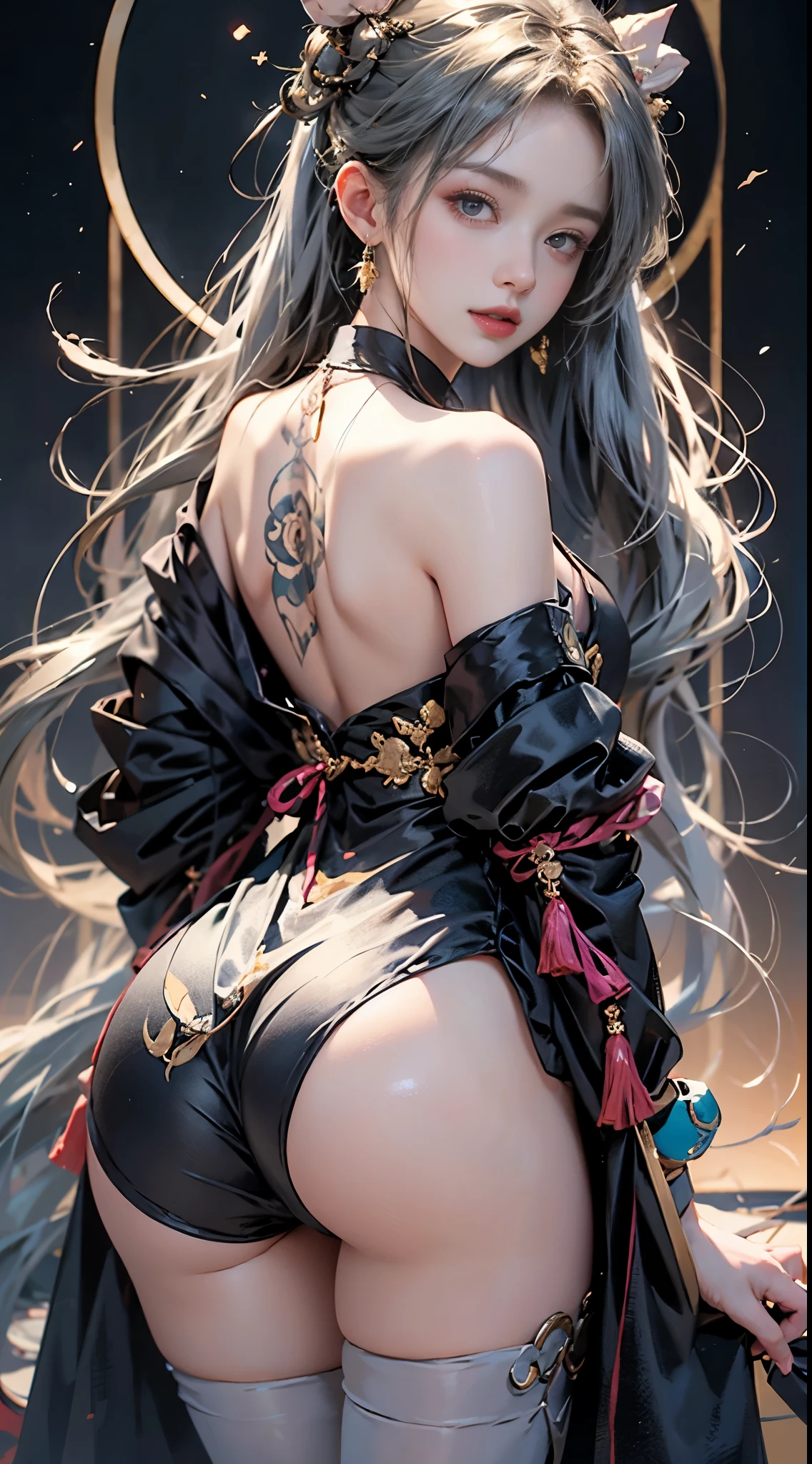 ((best quality)),((excellent quality, 8K, master piece: 1.5)), The pubic area is clear: 1.4, perfect body beauty: 1.4, sexy hanfu clothes,sexy hanfu clothes,I can see your pants,gray hair,wet skin, sleeping in bed,back stance,pointed ass,round butt,pointed ass,Raise your ass,film texture,