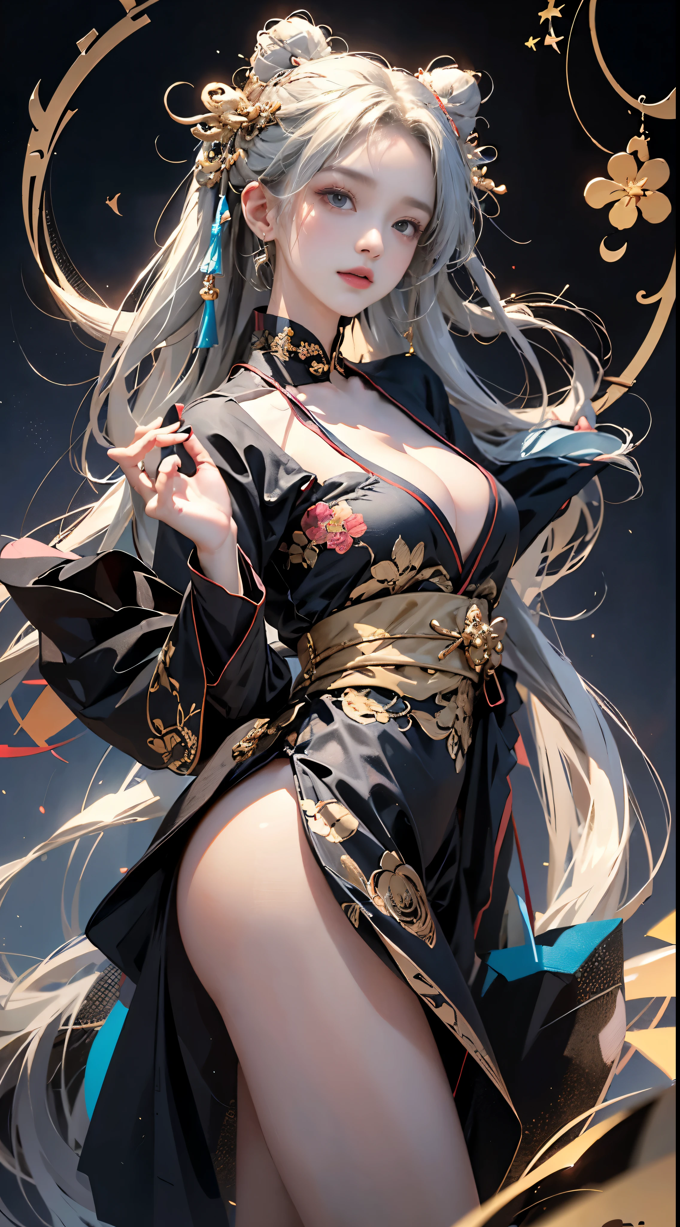 ((highest quality)),((excellent quality, 8K, masterpiece: 1.5)), The genitals are clean: 1.4, perfect body beauty: 1.4,  sexy hanfu clothes，sexy hanfu clothes，I can see your pants，gray hair，wet skin, sleeping in bed，back stance，pointy butt，round butt，pointy butt，raise your butt，film texture，