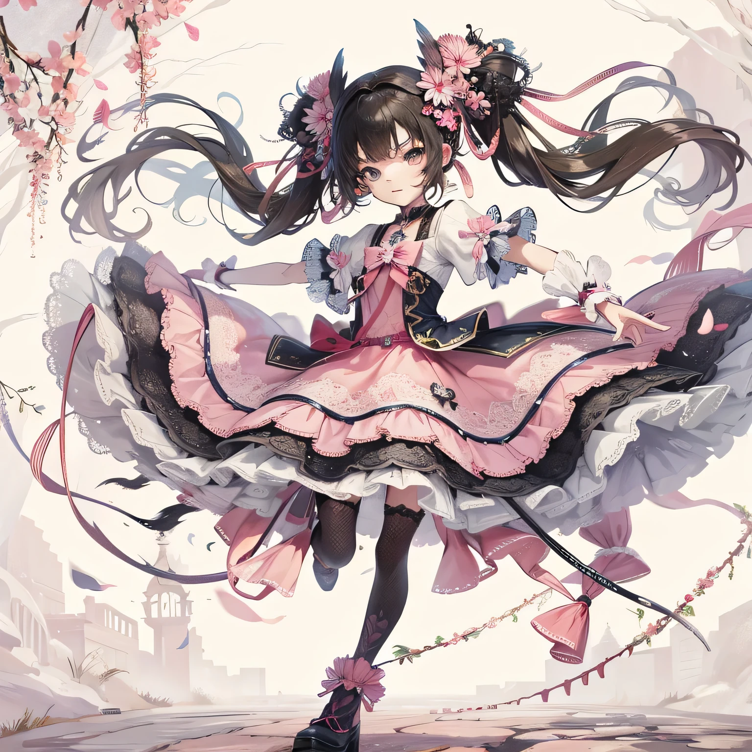 Anime girl in a pink dress with a sword and flowers, Cute anime wife in a nice dress, Gweiz on pixiv artstation, small change girl, anime style 4k, Gweiz on artstation pixiv, change, Gweiz, change in dress, magical girl portrait, changesh, splash art anime