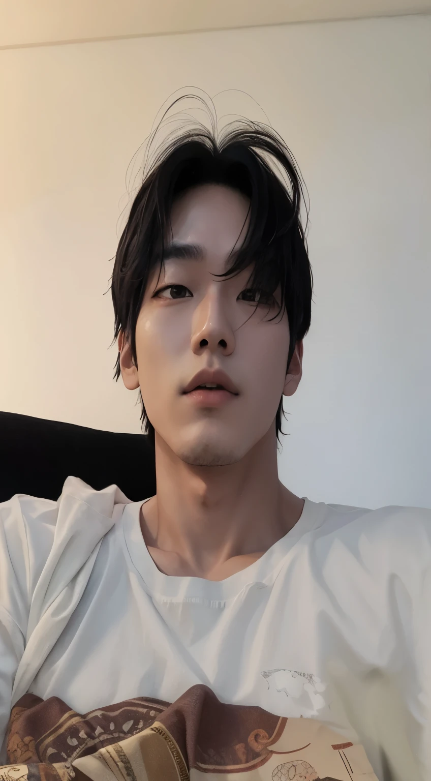 there is a man sitting on a sofa in a white shirt, taken at the beginning of 2020, Jinyoung Shin, headshot imagem de perfilture, Jungkook, Kim Doyoung, taejune kim, hyung tae, half body head shot, inspirado em jeonseok lee, homem sul-coreano, imagem de perfil, Wonbin Lee, 27 anos de idade, Hong junho hyung