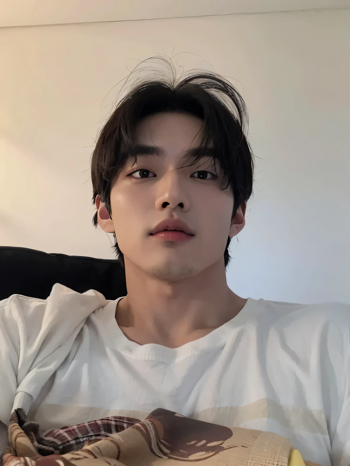 there is a man sitting on a sofa in a white shirt, taken at the beginning of 2020, Jinyoung Shin, headshot imagem de perfilture, Jungkook, Kim Doyoung, taejune kim, hyung tae, half body head shot, inspirado em jeonseok lee, homem sul-coreano, imagem de perfil, Wonbin Lee, 27 anos de idade, Hong junho hyung