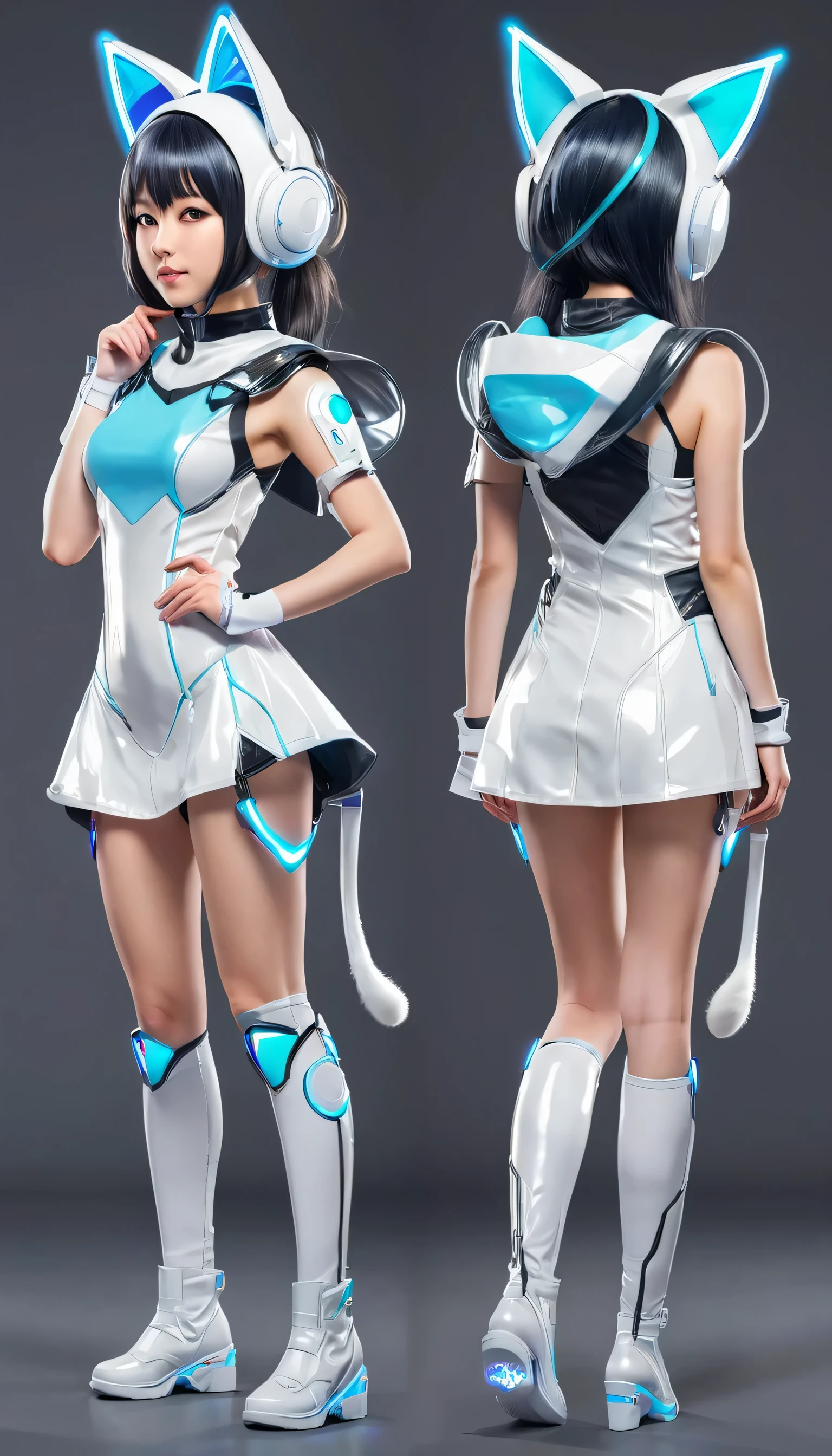Cute anime girls with in futuristic outfits with cat ears