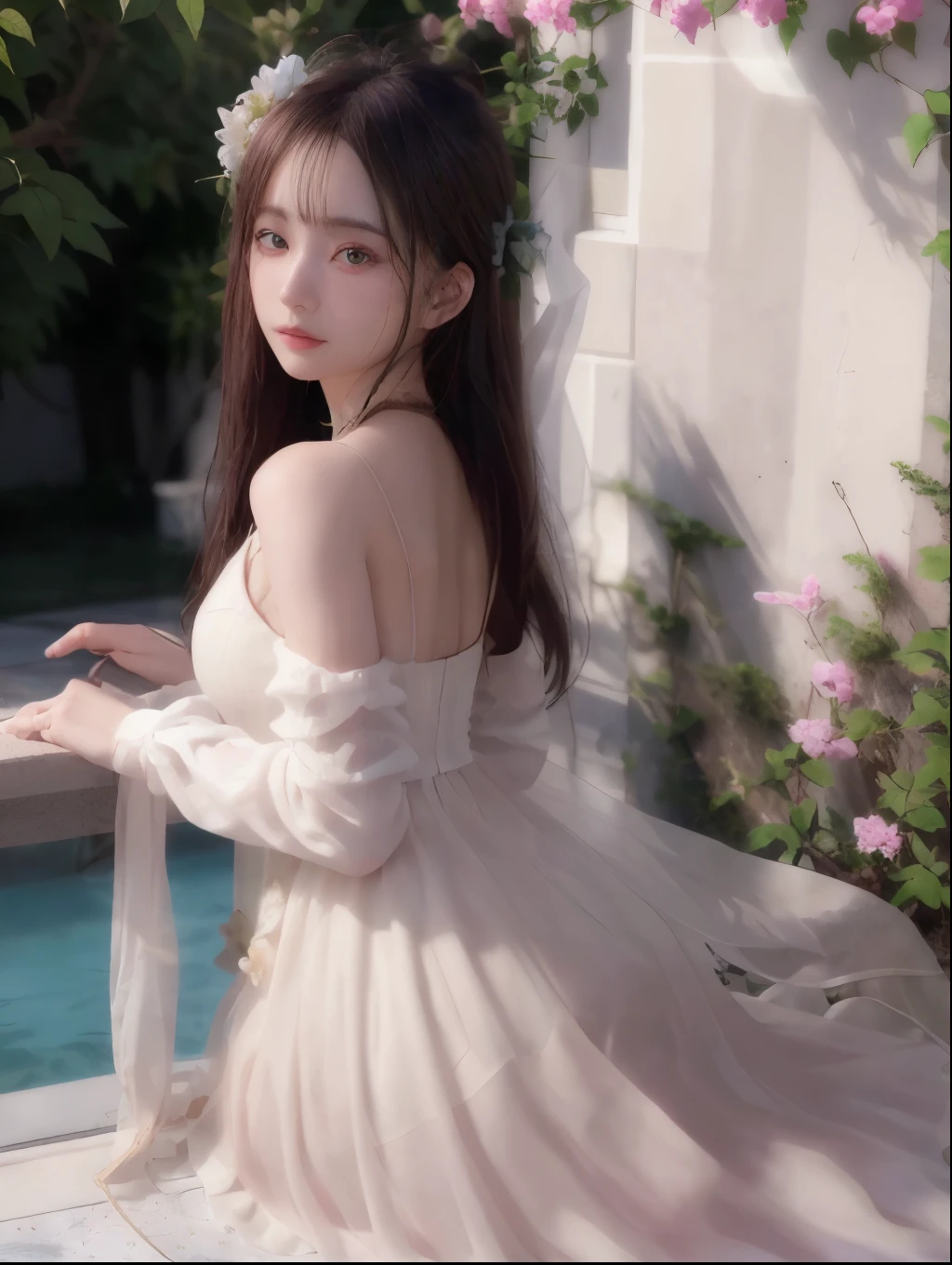 {bride}, (long wedding dress), {back view}, dark brown hair, {(photo taken from a very distance)}, (bride looking very small in the distance), wide shot, walking alone, gorgeous barefoot, trail, steep cliffs, detailed, wet, muddy floor, rainy, wet, best quality, masterpiece, illustration, very delicate and beautiful, very detailed, CG, Unity, 8K wallpapers, amazing, fine detail, highly detailed CG Unity 8K wallpapers, huge file size,  Very detailed, High Resolution, (Best Illustration: 1.1), (Best Shadow: 1.1), Ultra High Resolution, (Photoreal: 1.1), (Photorealistic 1.2:1.1), Digital Painting, Art Station, Concept Art, Breathtaking, High Detail, 4K, Very detailed, Beautiful, Setting Shots, Hyperrealism, Unreal Engine 5,