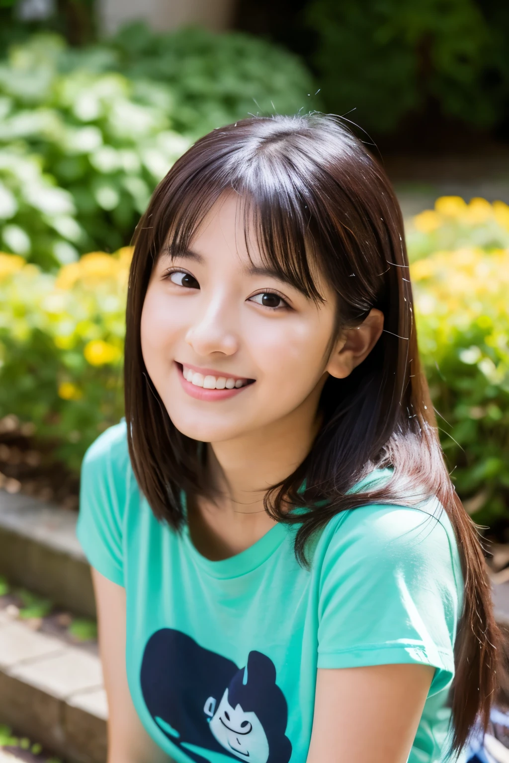 best quality,masterpiece,ultra high res,(photorealistic:1.4),RAW photo,
a beautiful japanese woman,20yo,portrait,standing,looking at viewer,smile,
t-shirt,
in garden
　
Steps: 20, Sampler: DPM++ 2M Karras, CFG scale: 7, Seed: 3955280644, Size: 512x768