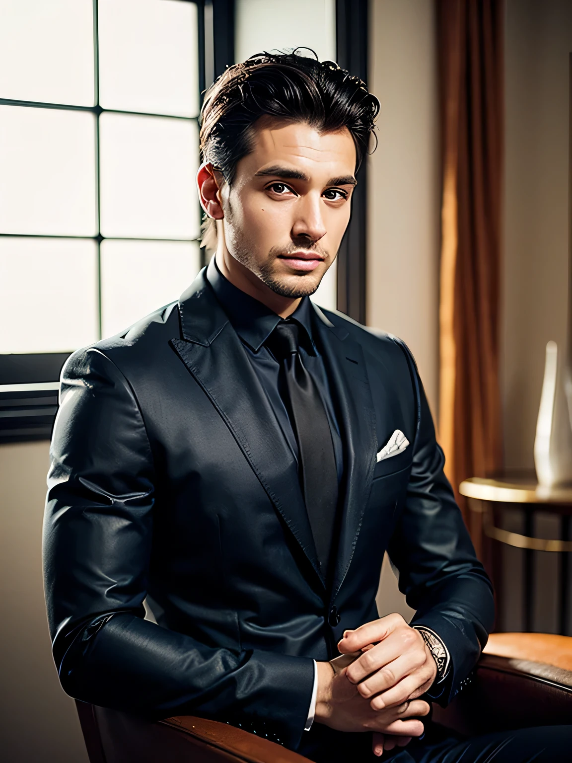 arafed man in a black suit, handsome male, handsome and attractive, handsome and elegant, portrait image, upper body, man in black suit, male model, attractive male, vitaly bulgarov, wearing a saint lauren black suit, attractive and good looking, luxury commercial photography