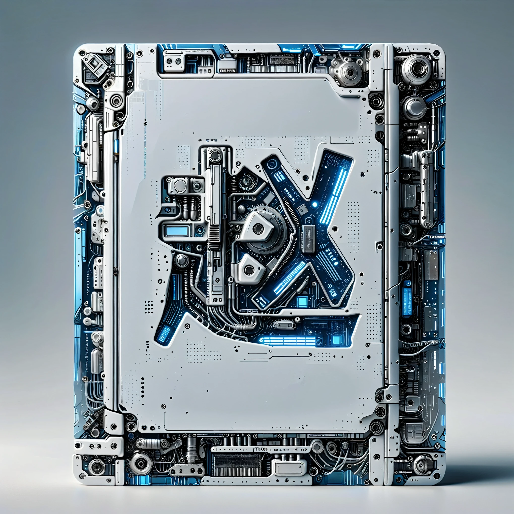 (Metal card:1.5), Digital Art，Cyberpunk，(White ceramic housing:1.5)，blue transparent glass，3D rendering，ray tracing，Reasonable structure，Complex internal structure,(Clear lines, High sharpness,best quality, masterpiece, 4K ),ais-mechdystopia