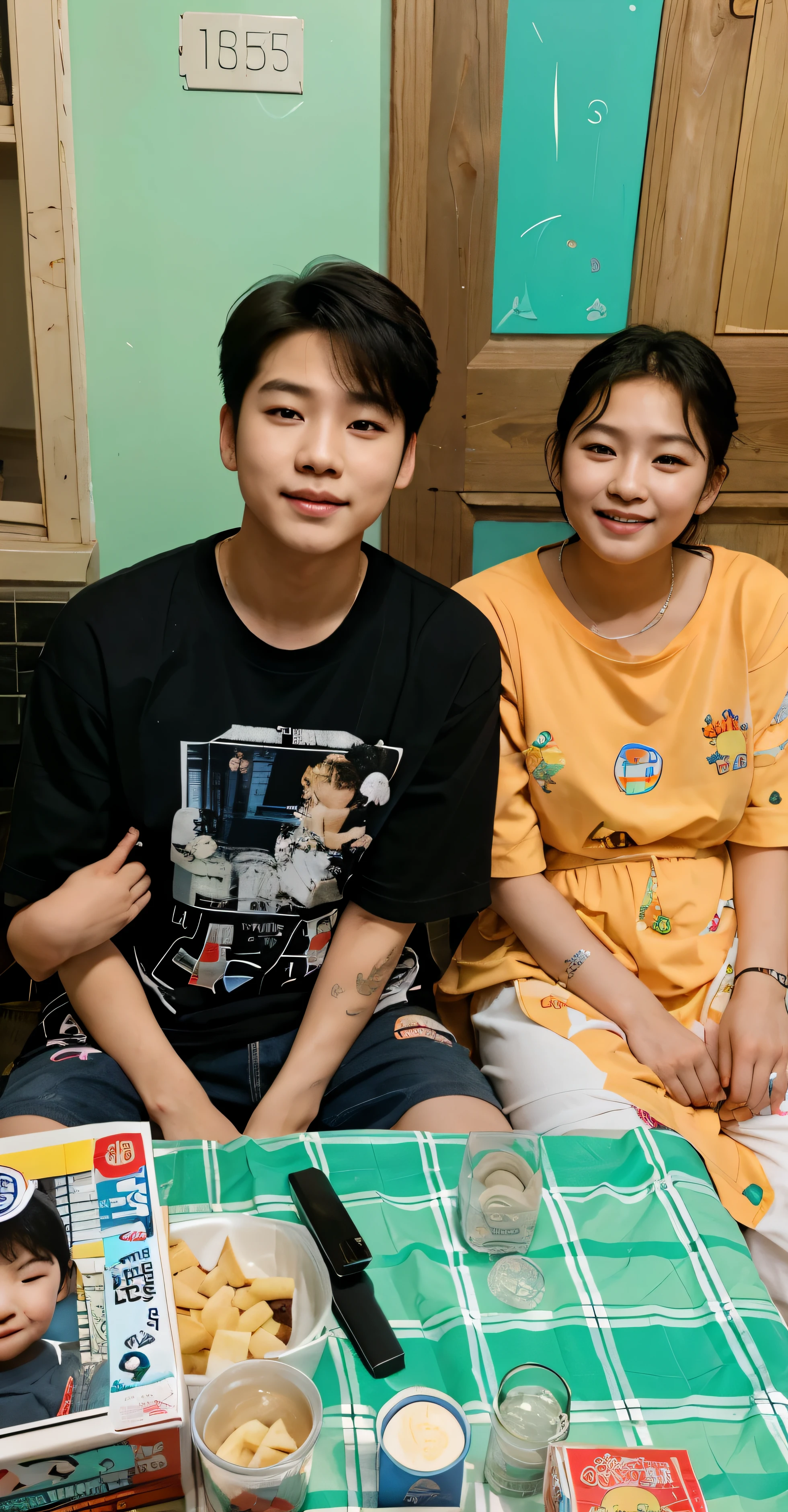 Acute South Korean boy baby boy a good hair style and a good skin real estate the boy with his mother ultra HD cinematic realistic 4K resolution HD high resolution hyper realistic potato cinematic wallpaper, the boy is the main character the black t-shirt boy would be so cute and dashing small light smiley face