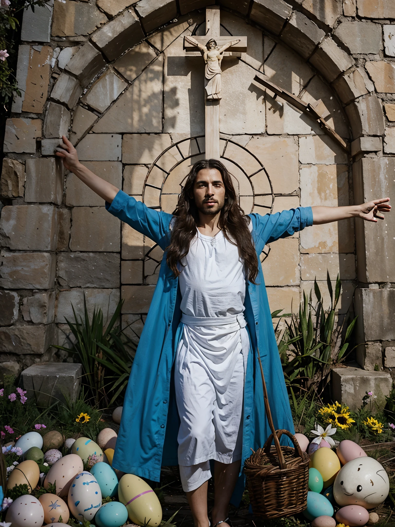 Easter mixed with resurrection of Jesus Christ