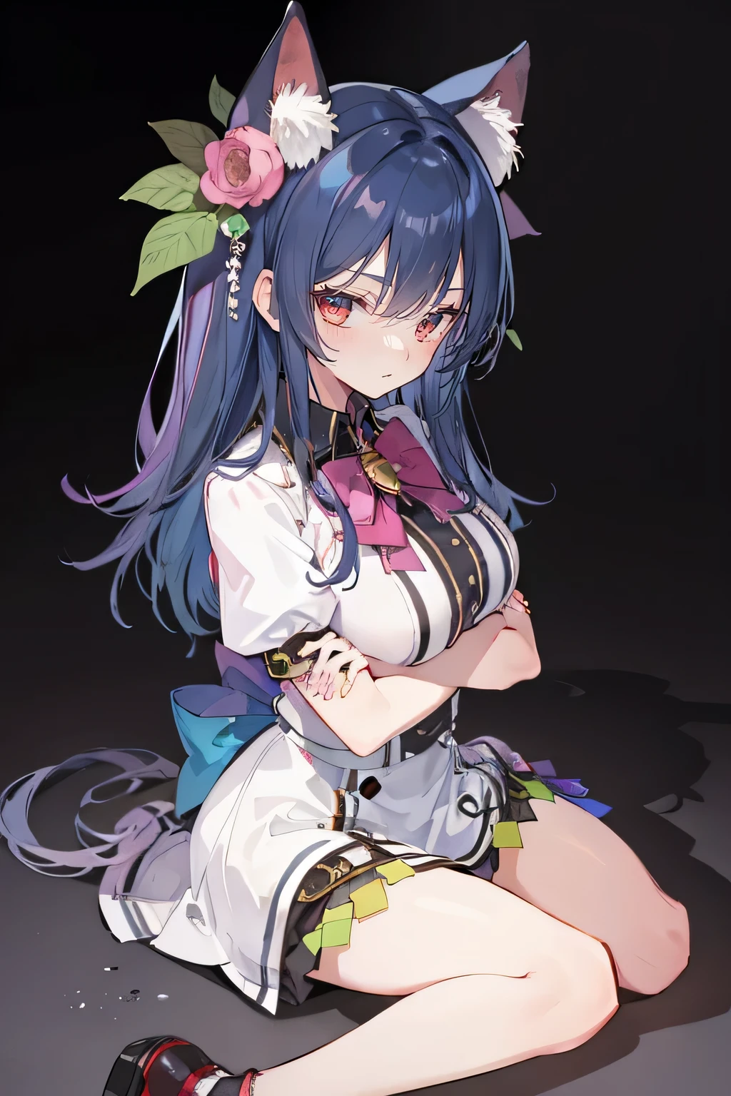 (masterpiece),best quality, expressive eyes, perfect face,sit, sit on ground, legs on the ground, 1girl,
big breasts, H cup, Good breasts, arms crossed, Fair, Gorgeous,japanese manga,girl,Laura,young angel
