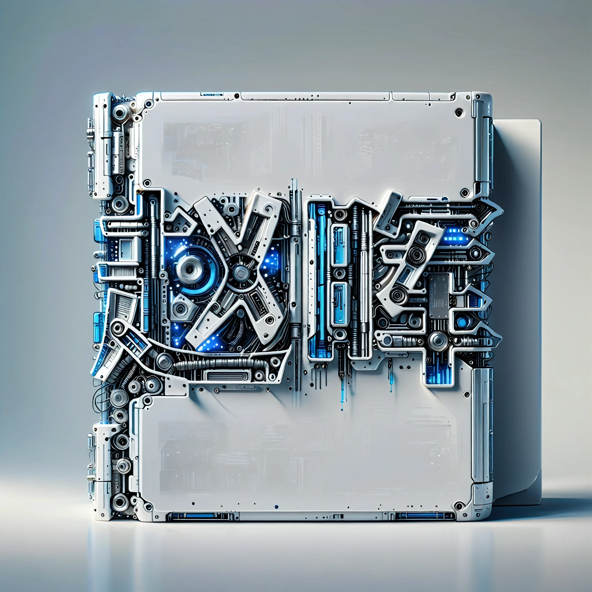 (Metal book:1.5), Digital Art，Cyberpunk，(White ceramic housing:1.5)，blue transparent glass，3D rendering，ray tracing，Reasonable structure，Complex internal structure,(Clear lines, High sharpness,best quality, masterpiece, 4K ),ais-mechdystopia