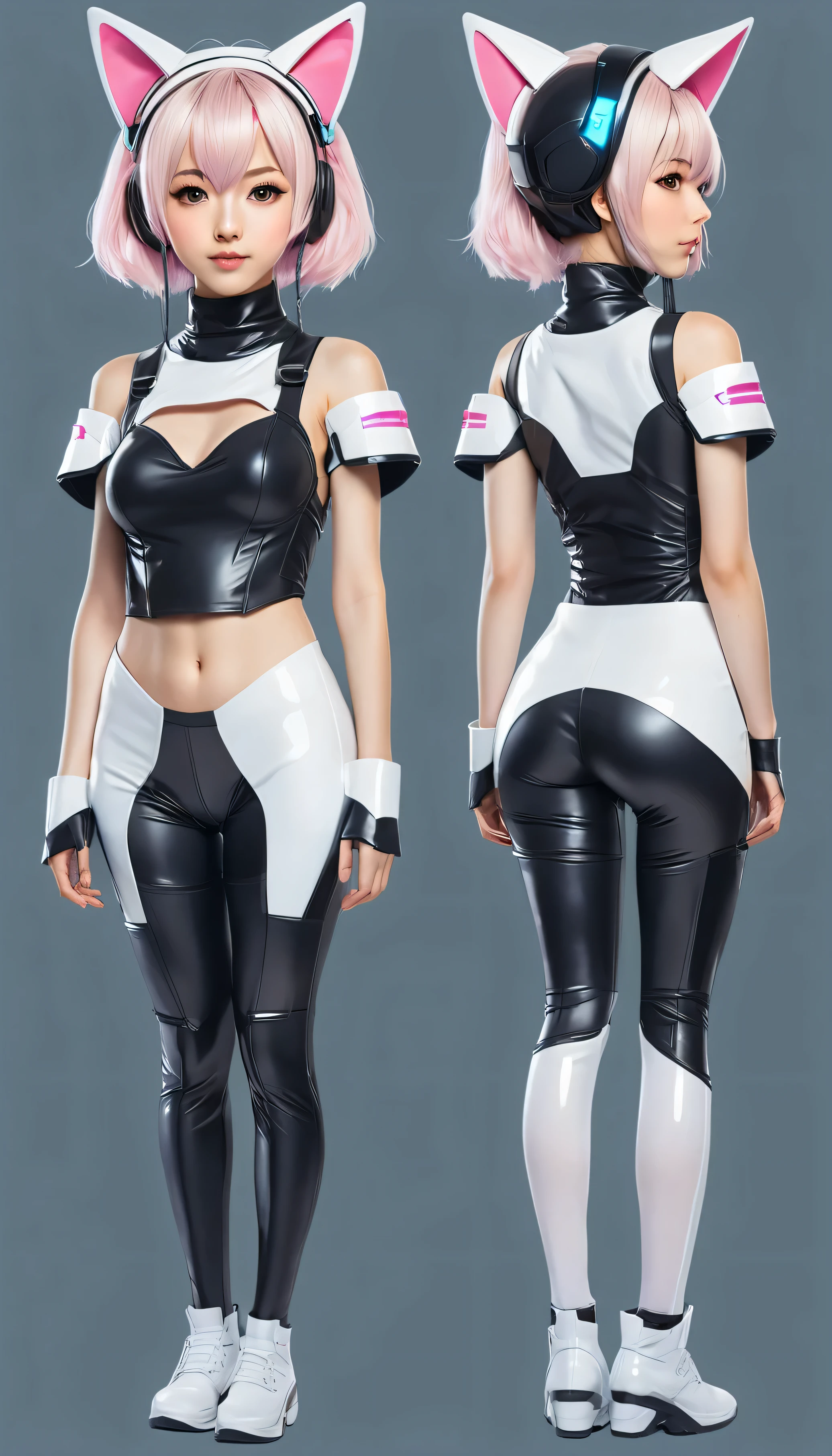 Cute anime girls with in futuristic outfits with cat ears
