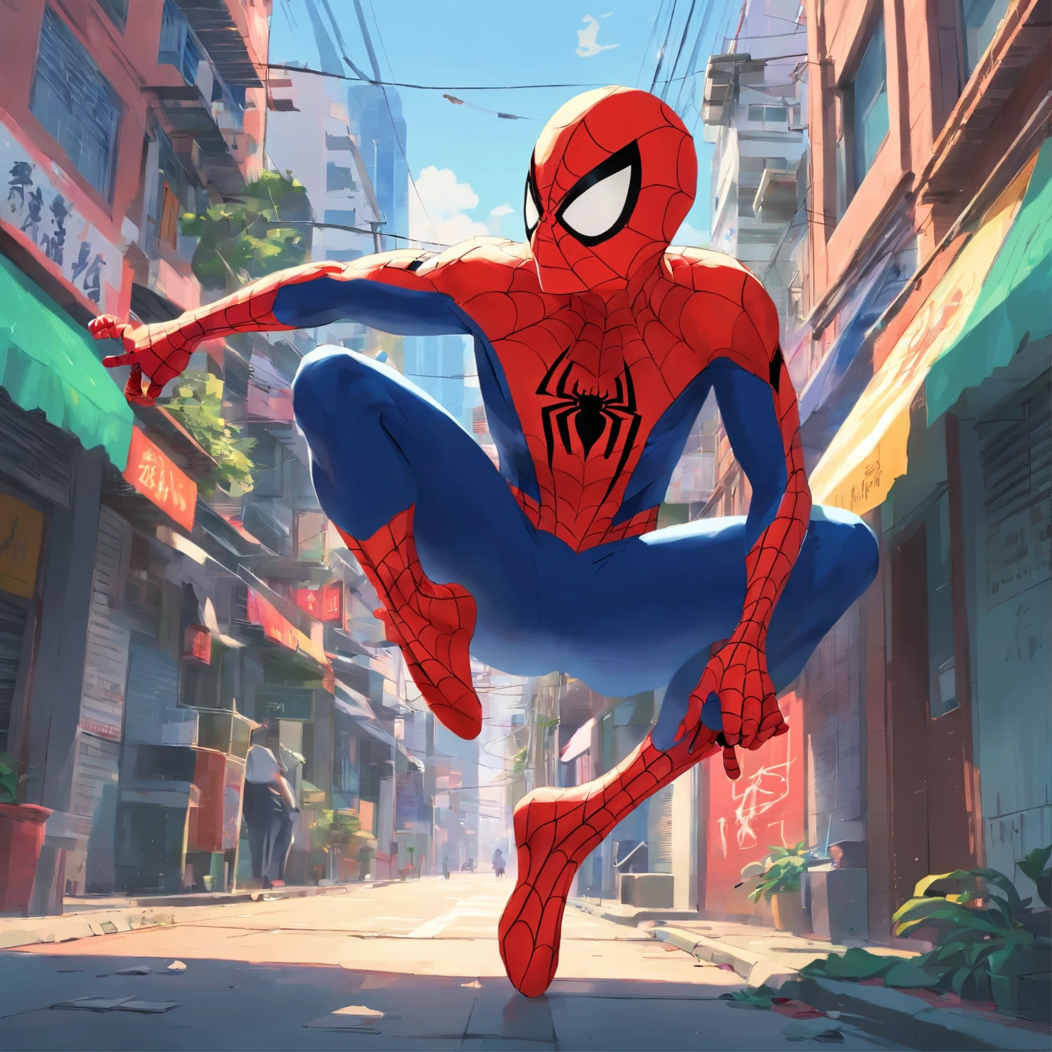a spiderman but in Vietnam Style like American street grafity spiderman deters other recipients