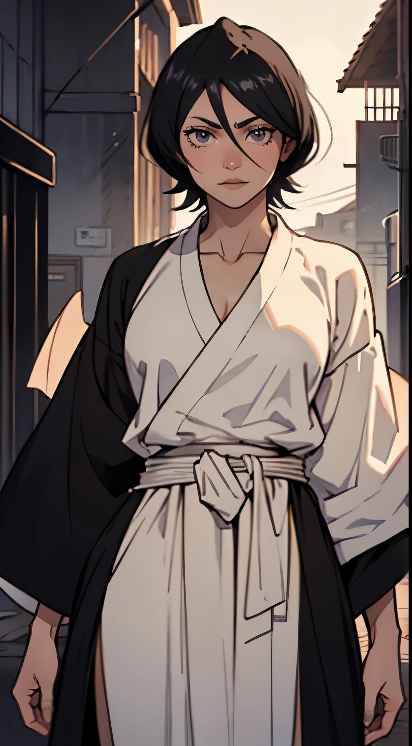 In a breathtaking, moonlit Soul Society setting, Rukia Kuchiki exudes raw sensuality as she poses confidently, her black Shinigami robes draped enticingly over her slender frame. Her dark hair cascades down her back, framing her beautiful, piercing eyes that seem to glow in the soft light.
Rukia's uniform is slightly disheveled, revealing a teasing glimpse of her pale skin and the intricate patterns of her soul reaper markings. Her slender, graceful neck is accentuated by the open collar of her robes, drawing the viewer's eye to her delicate collarbone.
With one hand resting on the hilt of her Zanpakuto, Rukia's stance exudes a captivating mix of vulnerability and strength. The moonlight casts dramatic shadows across her chiseled features, accentuating her high cheekbones and full lips.
As Rukia Kuchiki gazes directly at the viewer with a smoldering intensity, she embodies the perfect blend of power, beauty, and allure, leaving an indelible impression of her undeniable sex appeal.