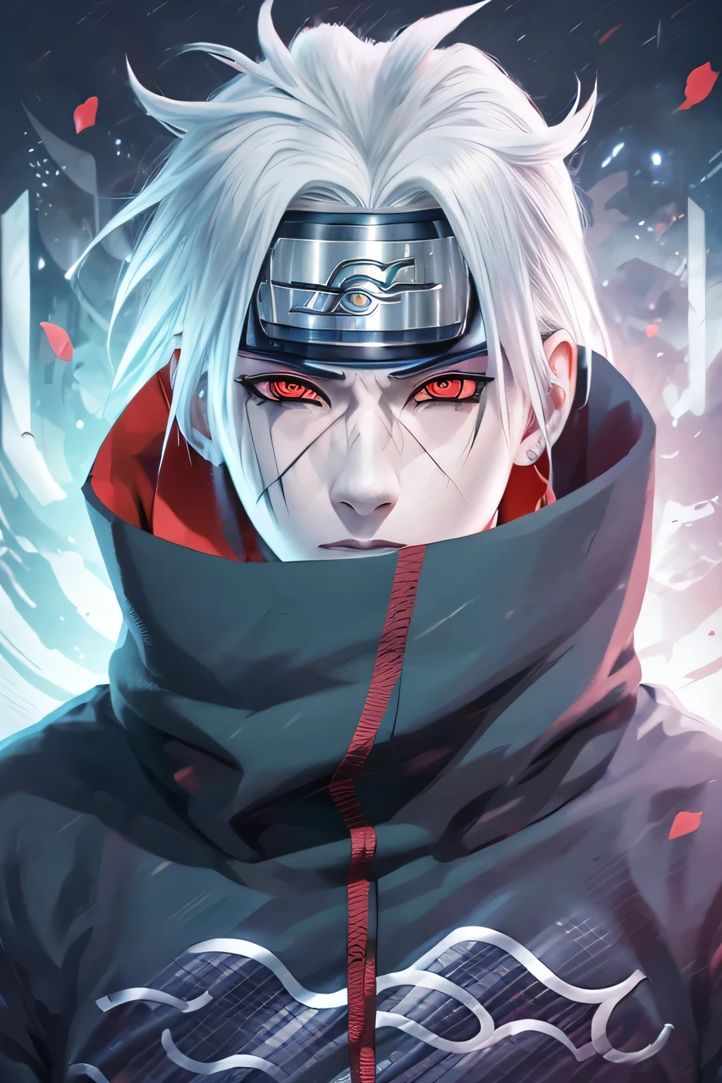Kakashi cyberpunk  usando Sharingan no olho esquerdo, Is shy，is shocked，Muito ansioso ，Unbearable ，sentar montado，cansado，corpo inteiro, arte de qualidade  , Kakashi do Sharingan , estilo anime arte de qualidade HD detalhado