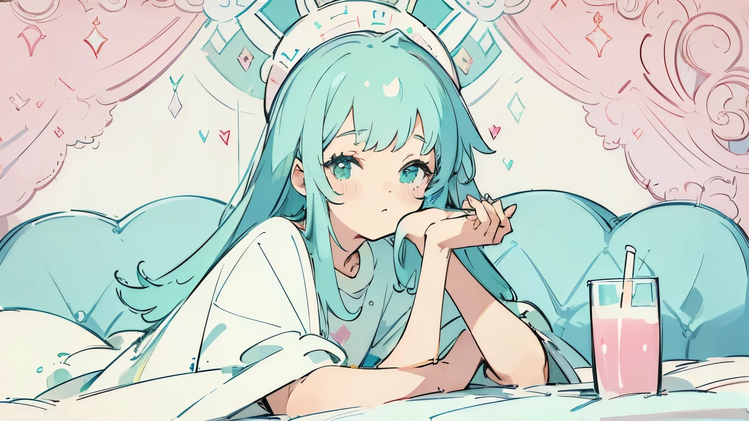 (high quality, masterpiece:1.2), perfect face, lounging girl, pastel tones, lo-fi, relaxed vibes, soft lighting