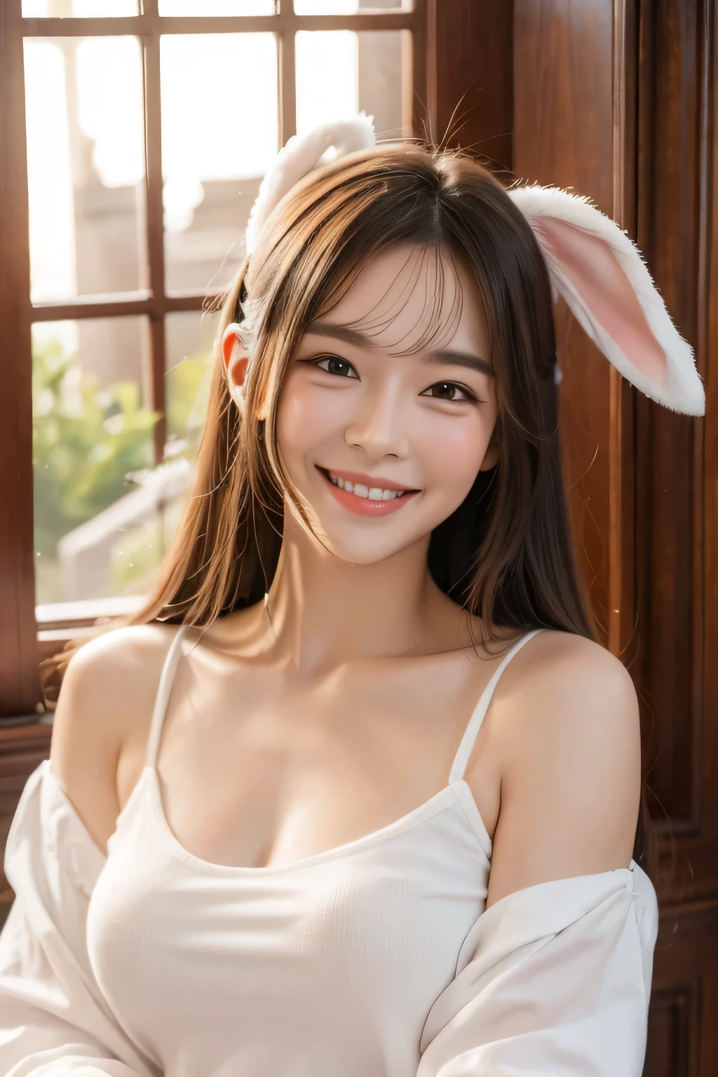 Rabbit with long ears and smile