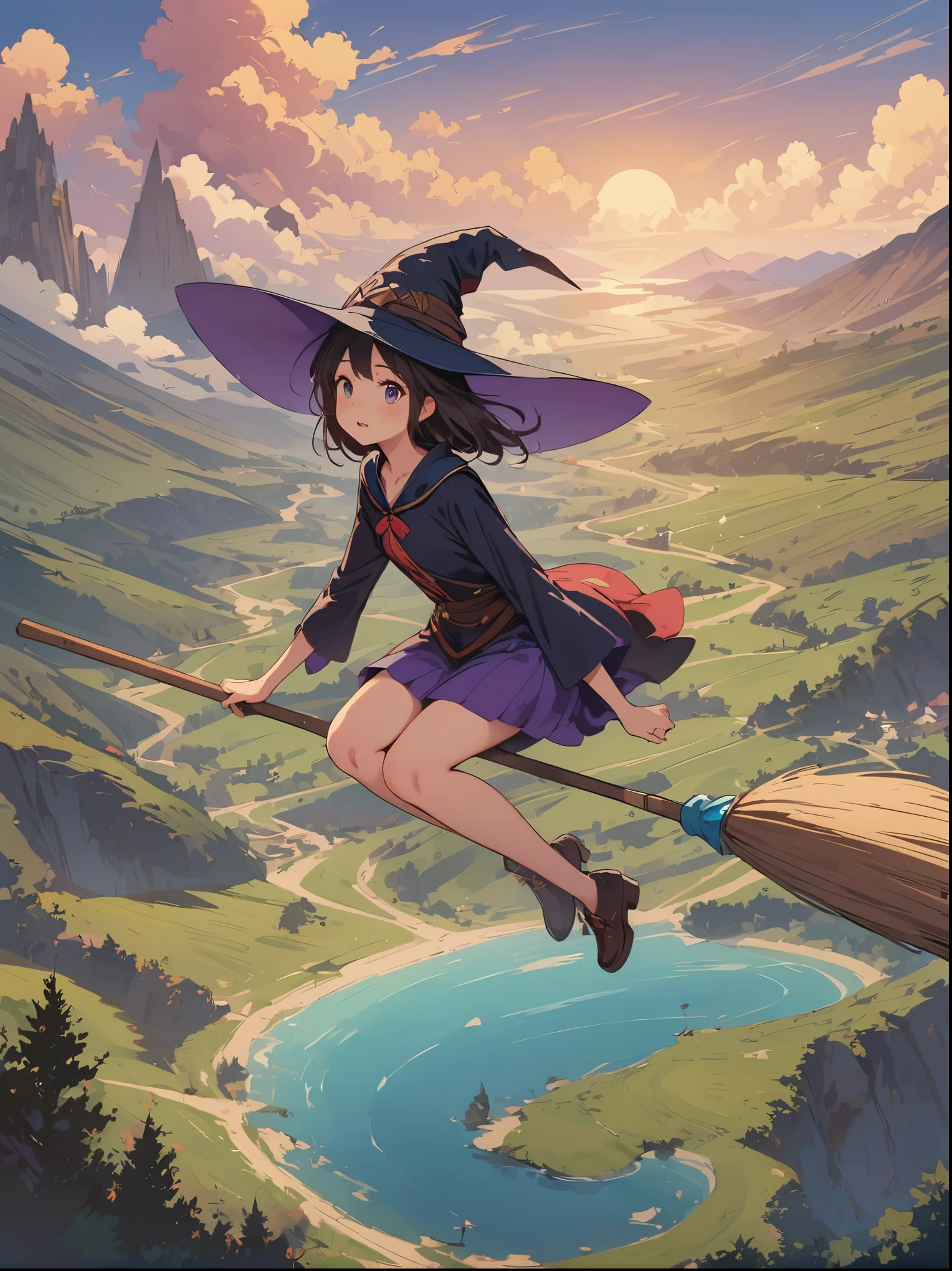 1 girl,kiki,witchの宅急便,perfect face,cute, ((((flying witch))),((Ride a broom)),broom flight,Straddling the broom,anatomically correct,(masterpiece, highest quality:1.2),masterpiece,highest quality,最高masterpiece,8K,,Wind,fantasy,,wonderful,, Mysterious, Charm, Whimsical, playful, adventurous, free, wonder, imagine, decide, skill, speed, movement, energy, realism, naturalistic, figurative, represent, beauty, fantasy culture, myth, fairy tale, folklore, Legend, witch, wizard, Magical creatures, fantasy worlds, composition, scale, Zenikichi, midway point, background, perspective, light, color, texture, become familiar with, beauty, wonder.