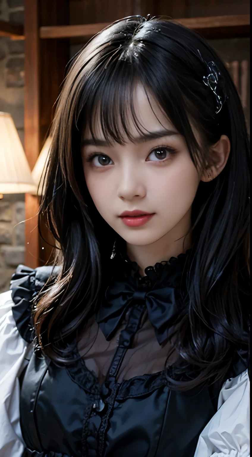 top-quality masterpiece 8K ultra-detailed face One woman wearing colorful Gothic Lolita Full body photo kawaii pose Sexy Pictures Focus on the face Close-range photography profetional lighting Vibrant photo Happy expression Sullen expression Ecstatic look Sex appeal Shiny wet crow hair Gloss Bruises and cuteness Unreality absurderes Heavy bangs Lots of skin tones Cute