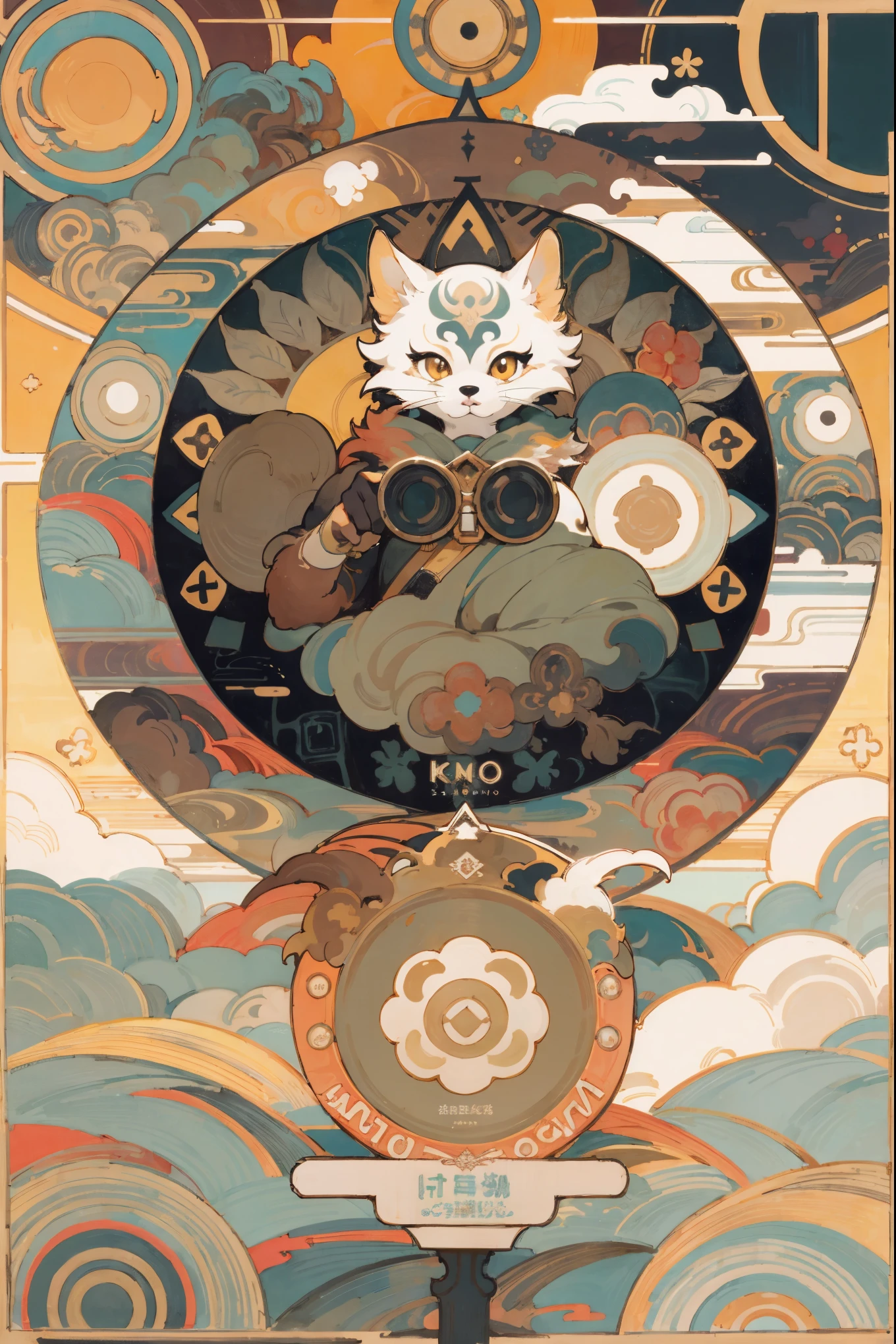 cover page, Perfume poster, kaleidoscope, rzminjourney, vector-art, High-quality illustrations by Alfons Mucha, masterpiece(kemono, furry anthro)logo mark, round, colorful flower,