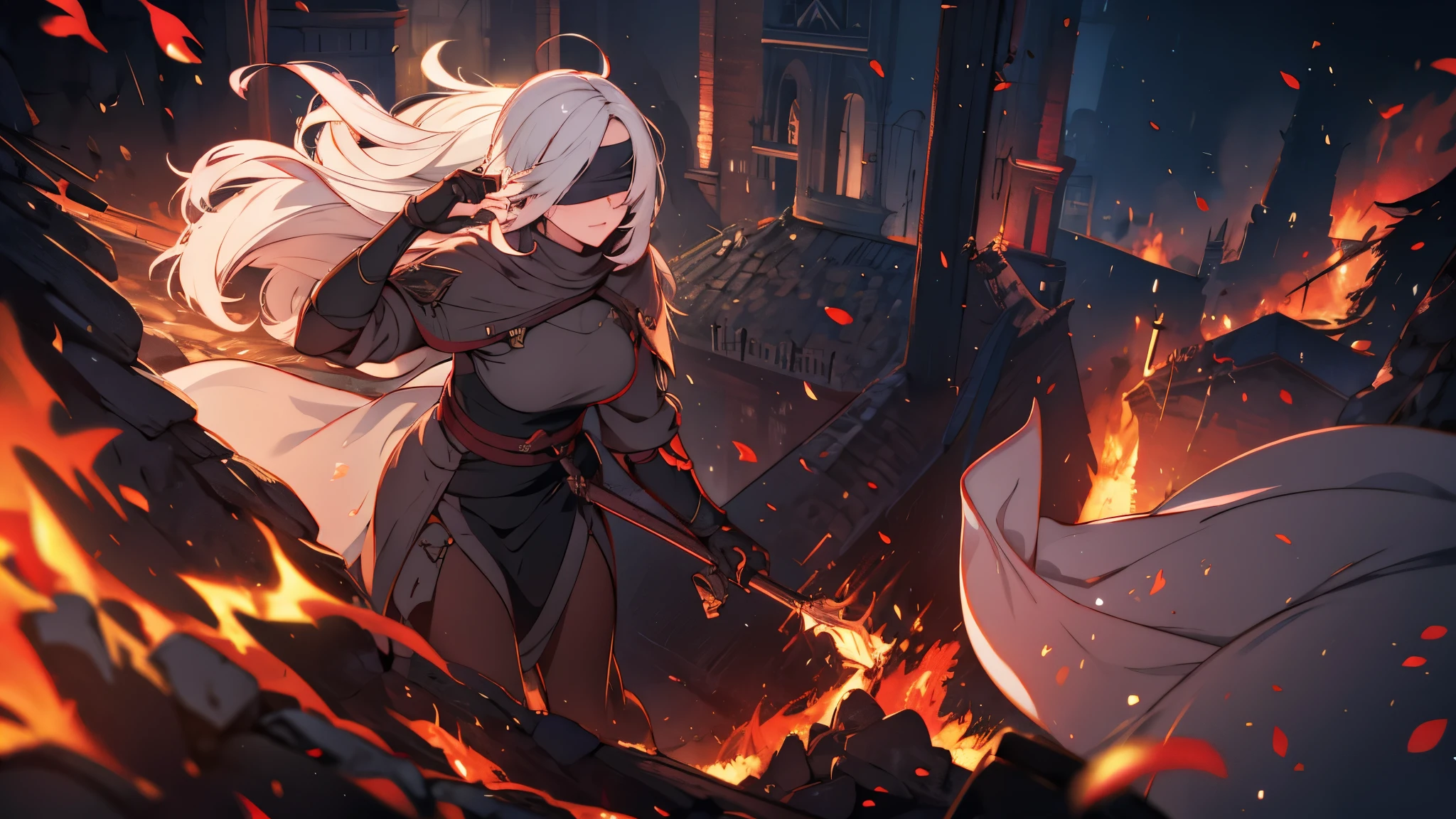 4k, dark souls, butt towards camera, fire keeper, white hair, blindfold,