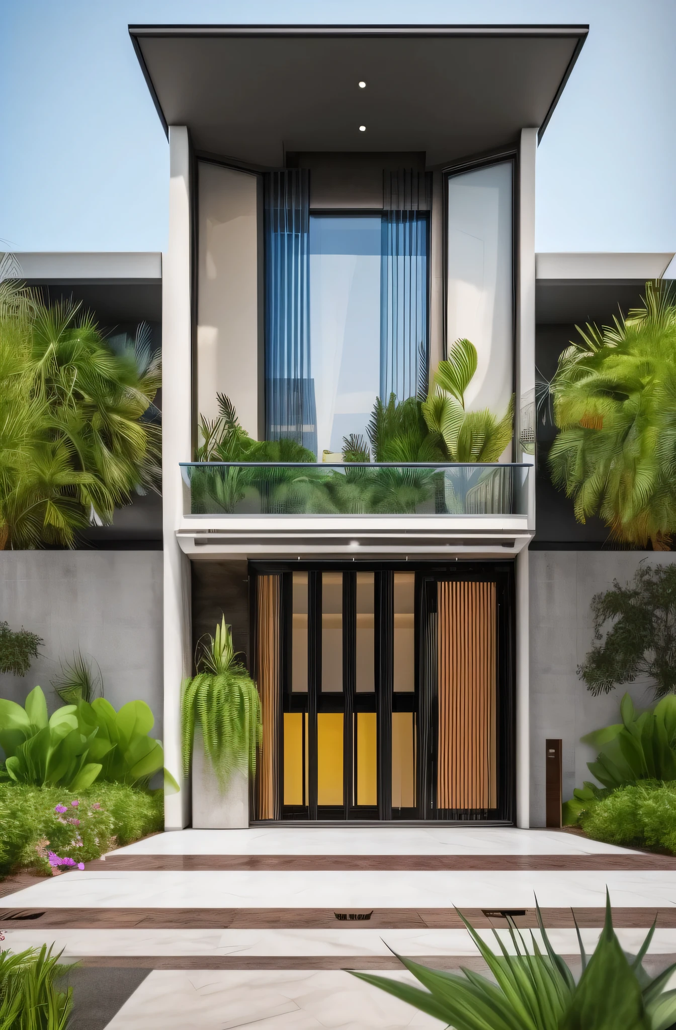 a large building with a lot of plants in the front, white marble stone, tall entry, minimalism, wide angle exterior 2022, exterior shot, residential, architectural visualization, low angle, ultra-realistic