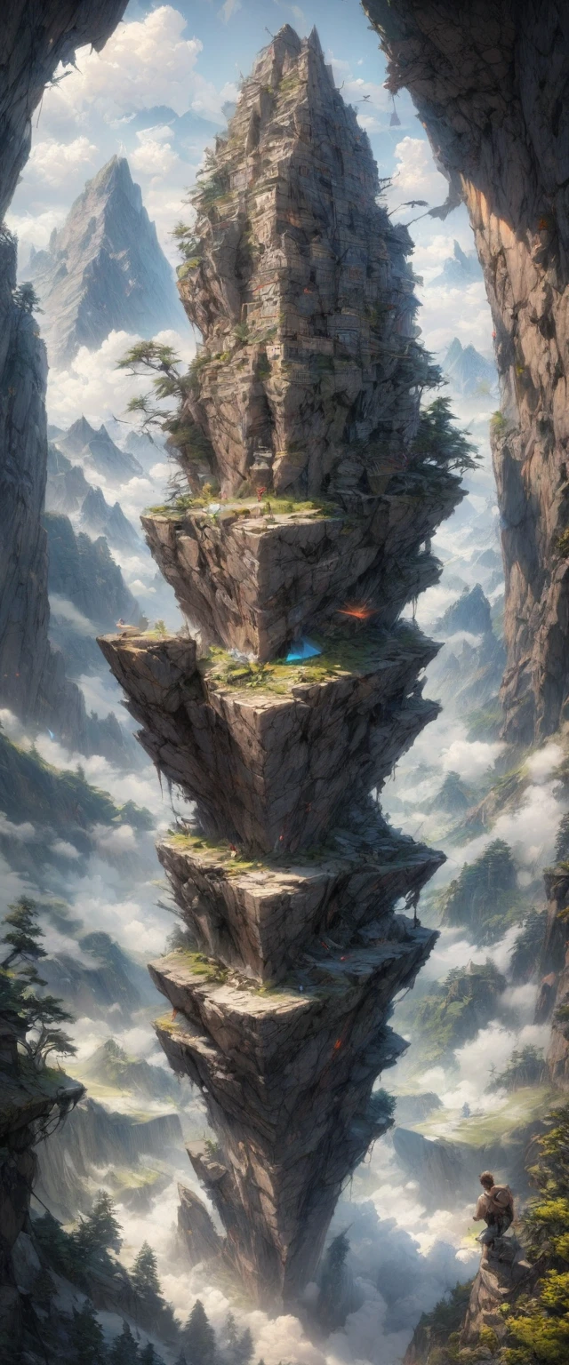 1boy, rock-climb, high mountain, masterpiece, best quality, very aesthetic, perfect composition, intricate details, ultra-detailed