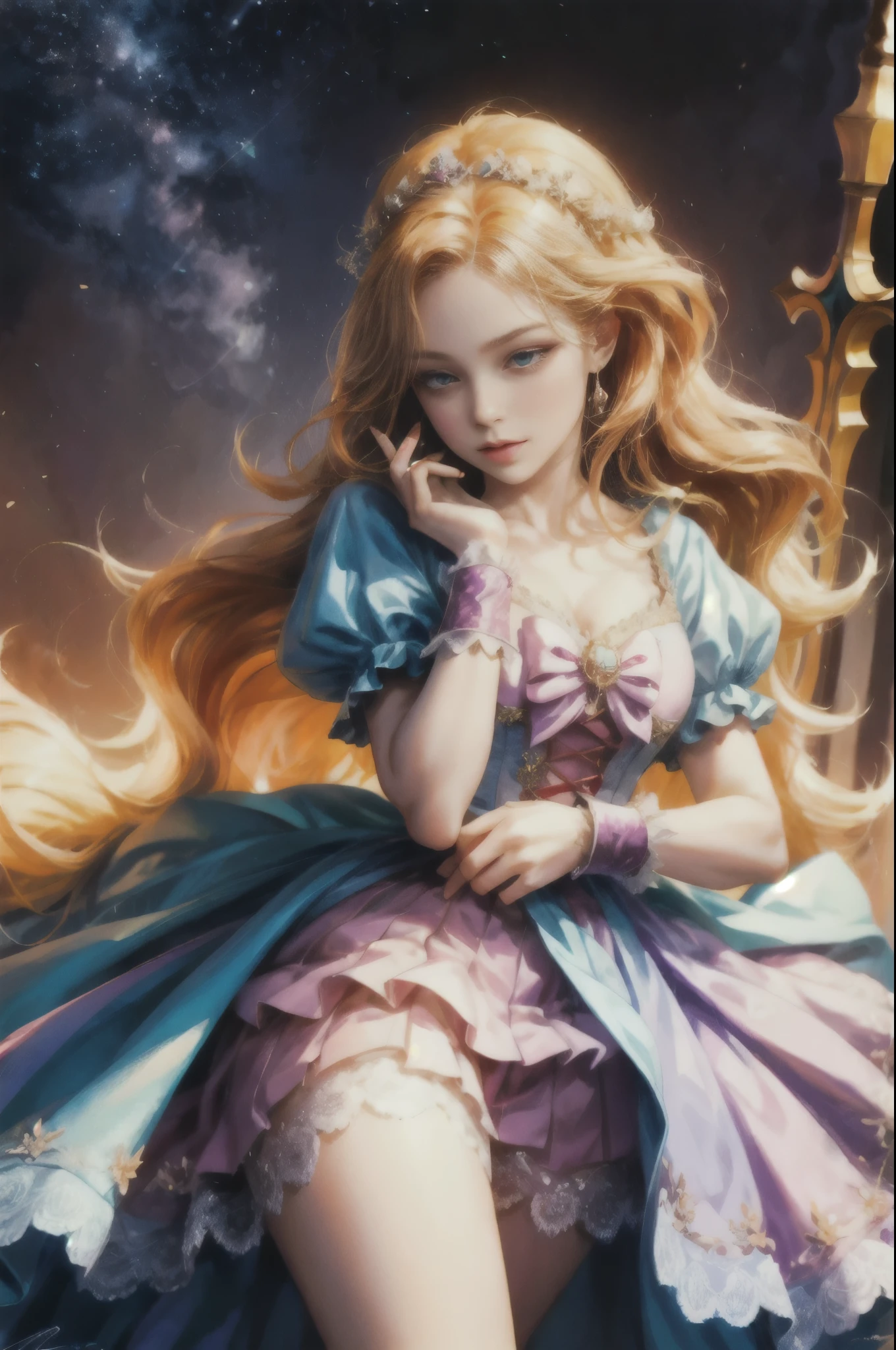 a close up of a woman in a dress with a sword, alice x. zhang, fantasy art style, beautiful character painting, colorfull digital fantasy art, beautiful fantasy art, anime fantasy illustration, anime fantasy artwork, karol bak uhd, ! dream artgerm, vibrant fantasy style, fantasy style art, anime princess, style of artgerm