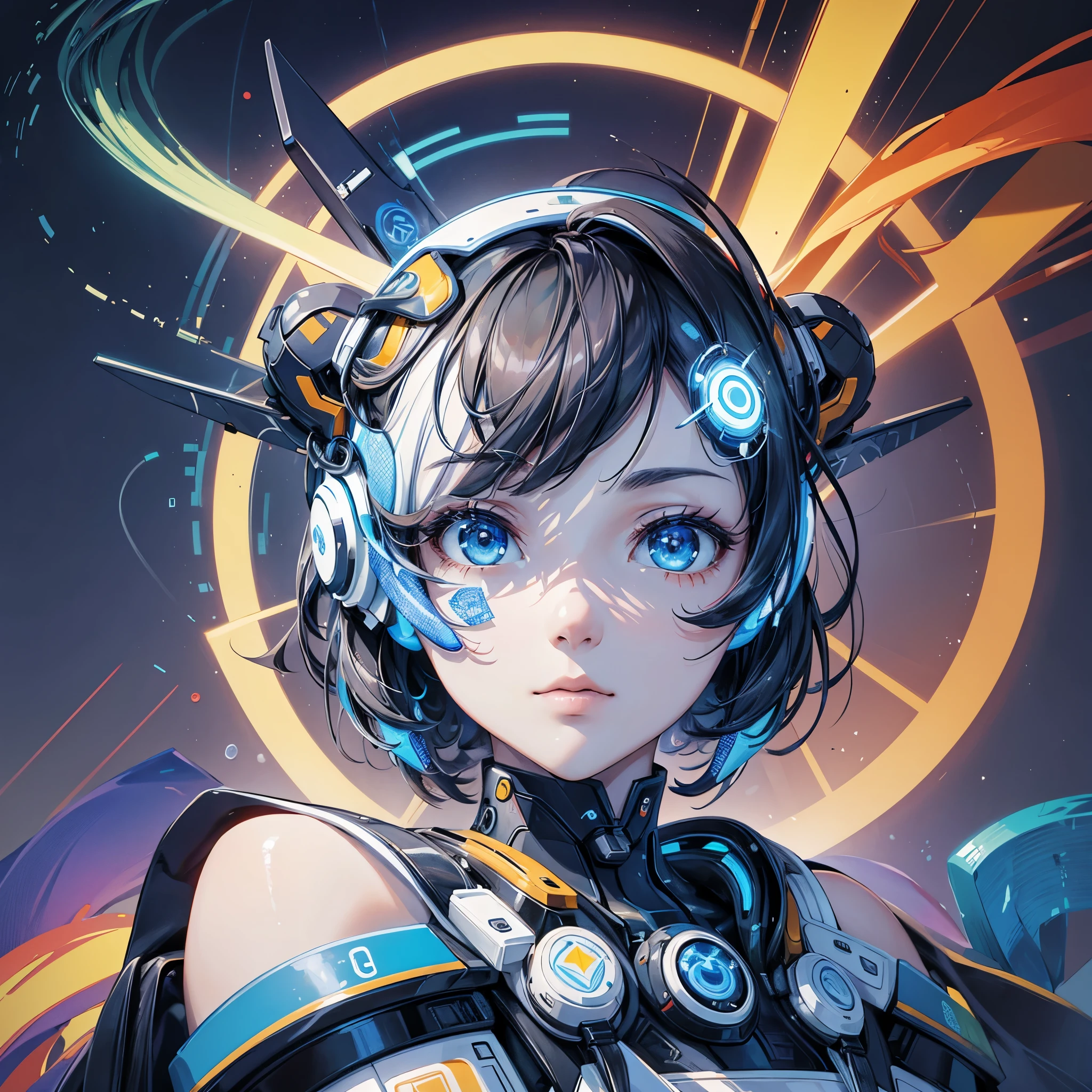 masterpiece,An image that combines digital art elements with personalized features。In the center is an icon representing AI,An abstract、An avatar or neural network pattern made of geometric shapes and lines。Surrounded by colorful halos or pixelated patterns。