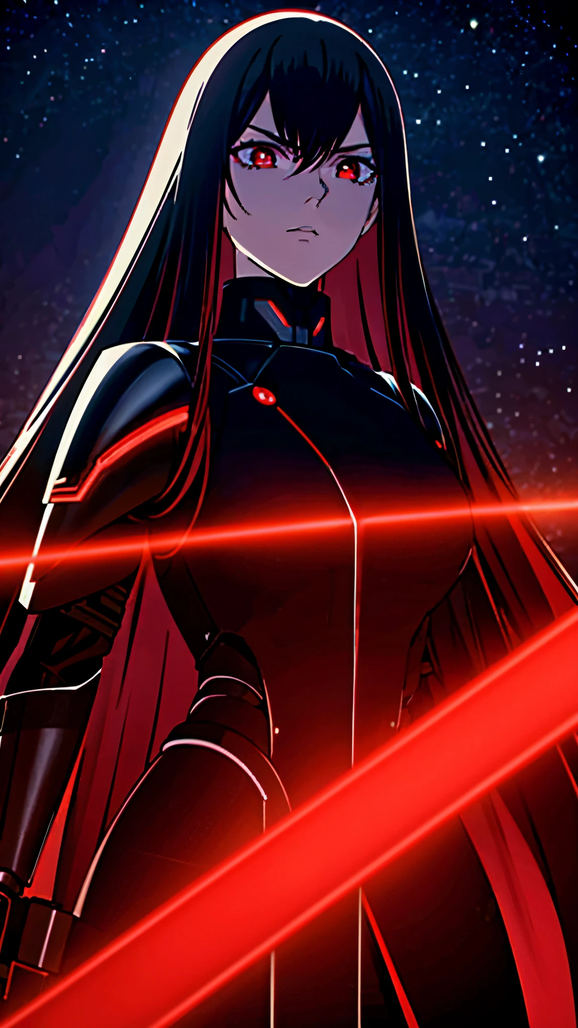 Very beautiful slender girl, long hair, future background, serious expression, wearing a black and red futuristic swat helmet, wearing red futuristic vision, wearing a black and red futuristic armor, wearing black and red futuristic wings, she wields a holographic mace and an energy shield, (photorealistic:1.4), best quality, masterpiece, ultra high res, 1girl, (detailed face:1.2), (detailed eyes:1.2), (detailed hair:1.2), (detailed clothes:1.2), 4k, (detailed color:1.2),