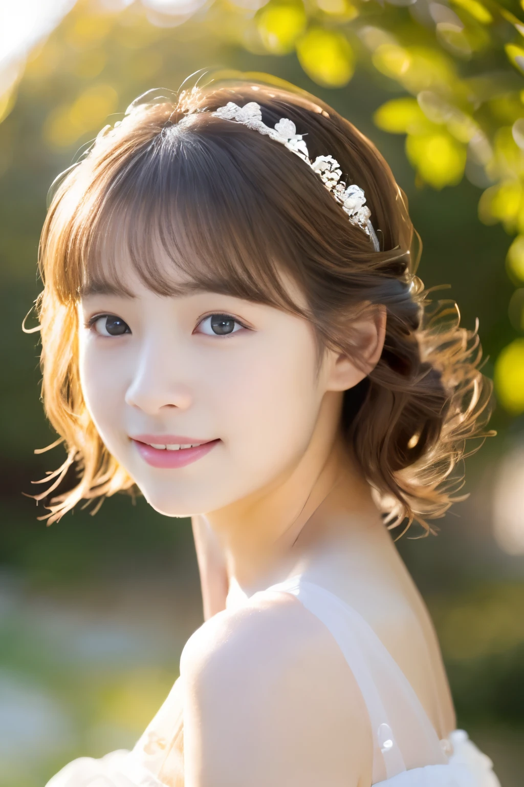 (((masterpiece))), (one beautiful japanese girl, innocence，cute) ，超A high resolution, realistic, super detailed, 8K,highest quality, very detailed, detailed background,Slender,(baby face，cute系,adorable 10 year old girl),(perfect body:1.1)，((Neat and clean hairstyle)，super detailed顔、lip details、detailed eye、realistic:1.37，No makeup，smile，show me your beautiful teeth，short gravure idol，transparent skin、fashion portrait, deep depth of field, 45 degree view, royal sister, kind, ((highest quality, 8K, table top: 1.3)), concentrated: 1.2, stand sideways, very detailed顔と肌の質感, fine eyes, double eyelid, long eyelashes, (skin as white as snow), Whitening skin,  Sheer, soft chiffon dress, long skirt, mercury dress, elegant dress, wearing an elegant slutty dress, soft elegance, stylish clothes, rosy cheeks, peaceful atmosphere, mysterious beauty,
