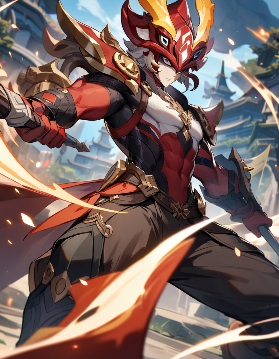1boy, Beelzebul, Raiden Shogun, Genshin Impact, green armor, standing, masterpiece, best quality, perfect composition, very aesthetic, ultra-detailed, intricate details
